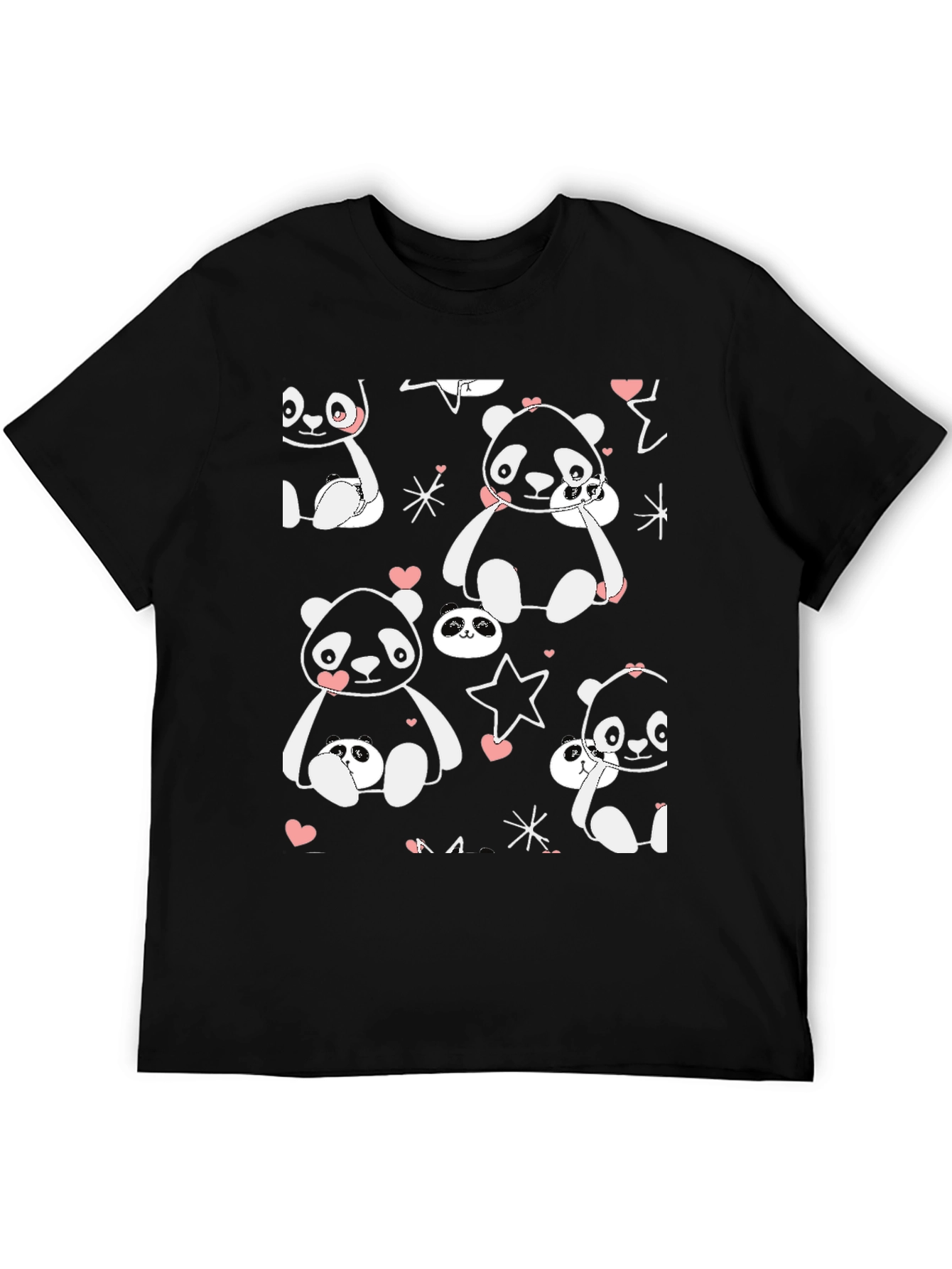 Cute Panda Print Black T-Shirt