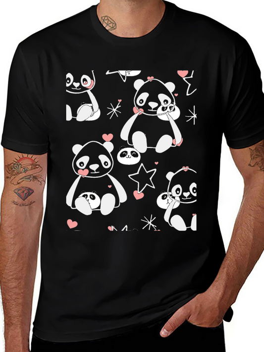 Cute Panda Print Black T-Shirt