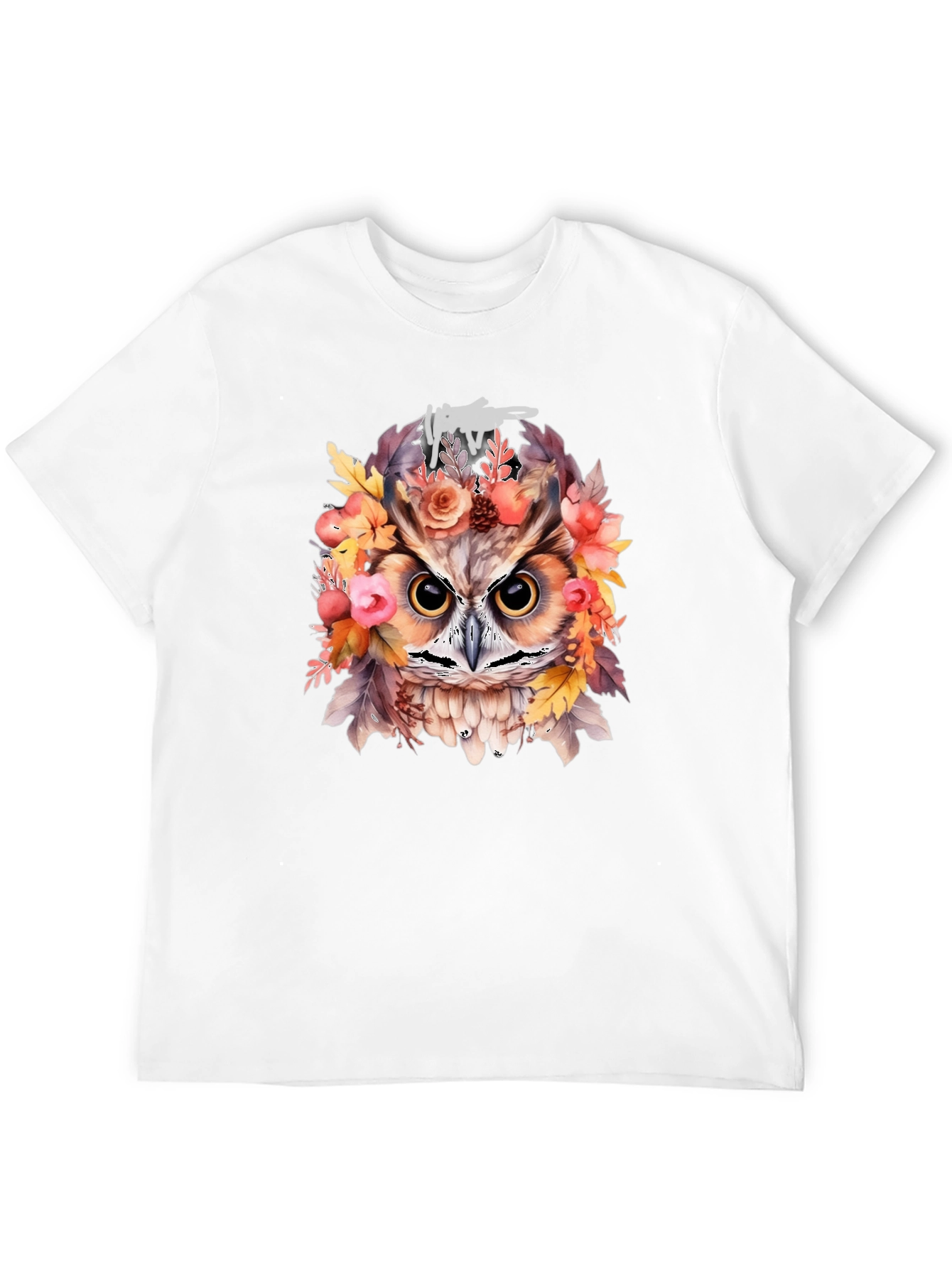 Floral Owl Graphic Print Black T-Shirt