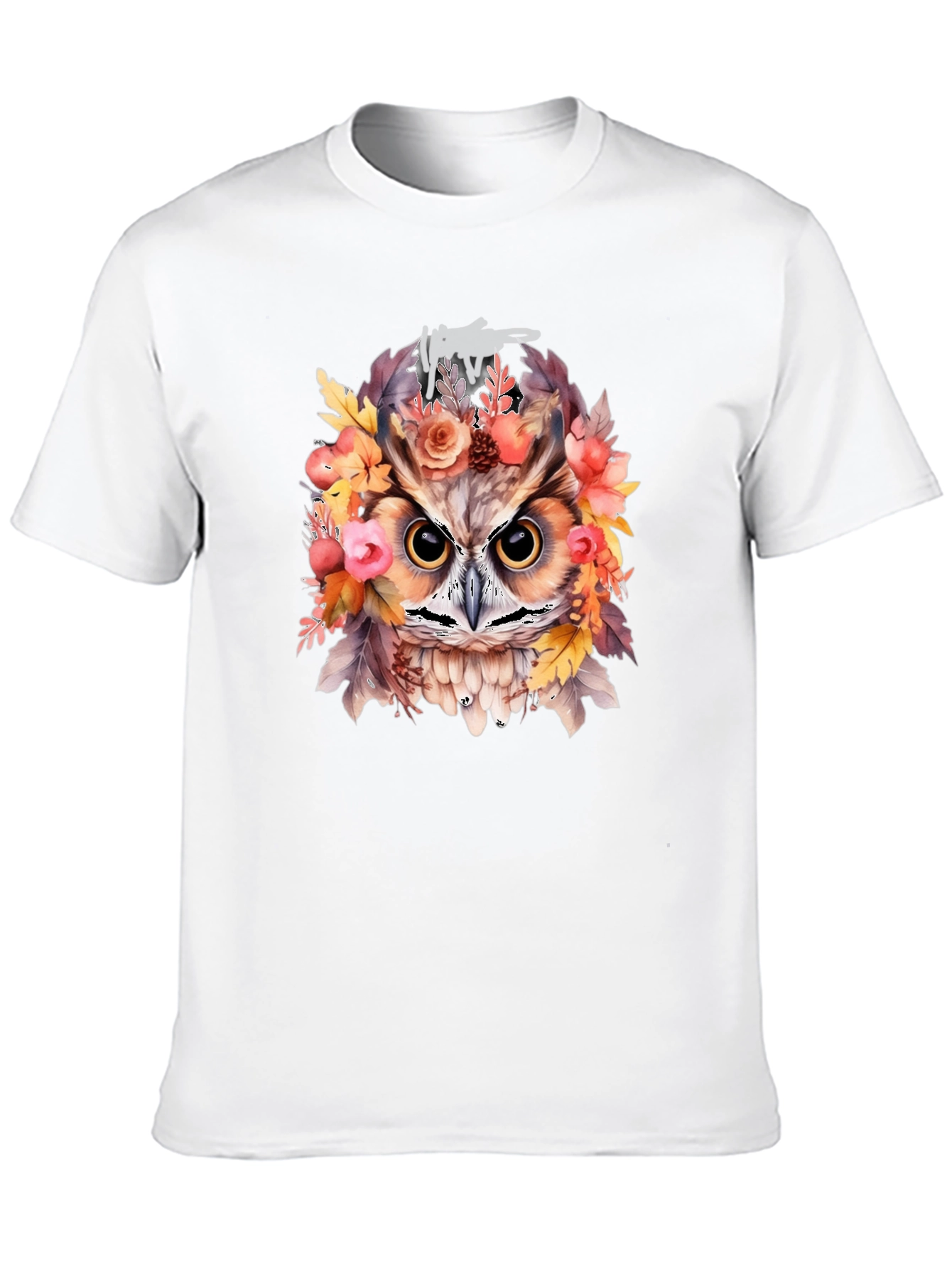 Floral Owl Graphic Print Black T-Shirt