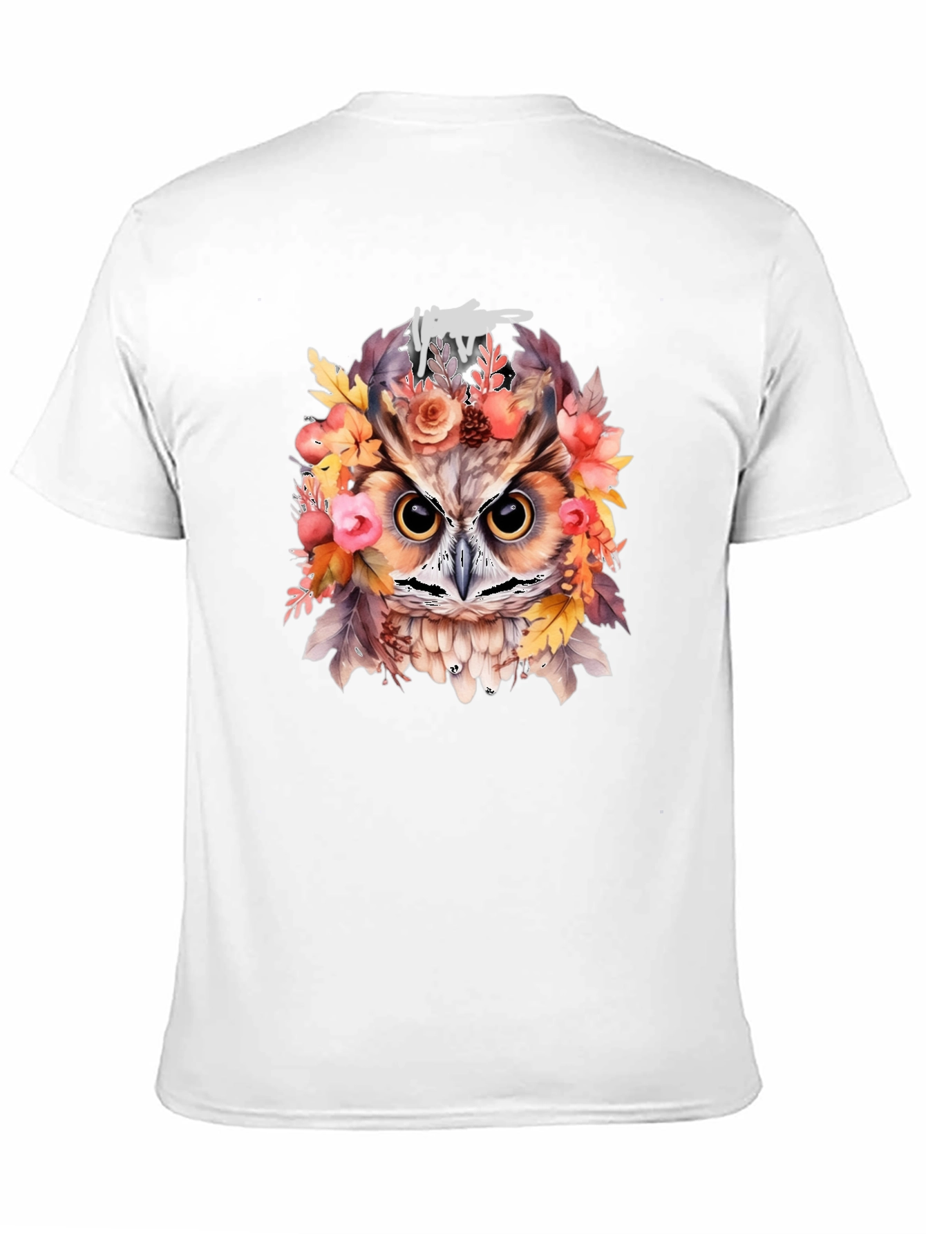 Floral Owl Graphic Print Black T-Shirt