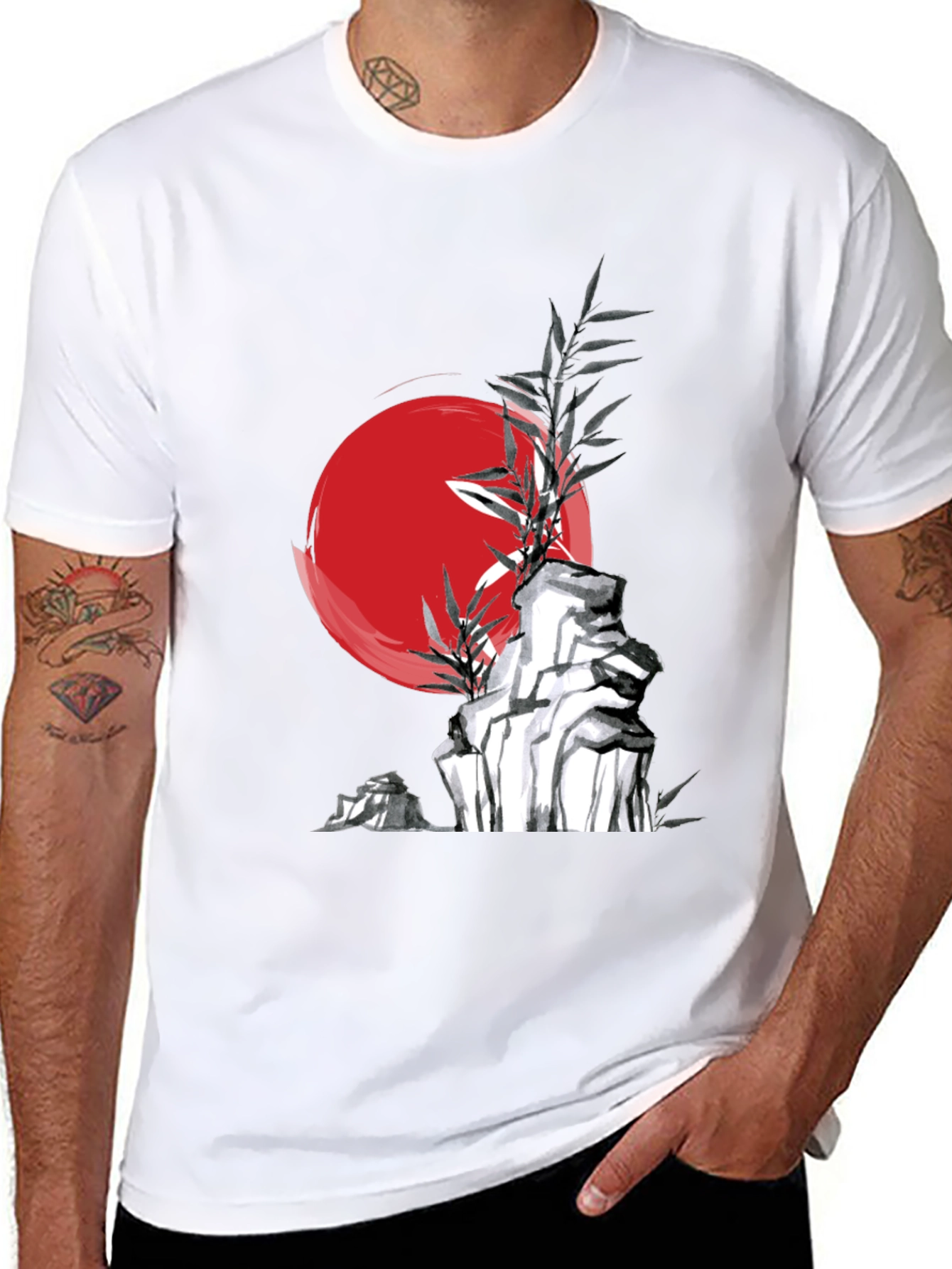 Zen Style Rock and Bamboo Graphic Tee