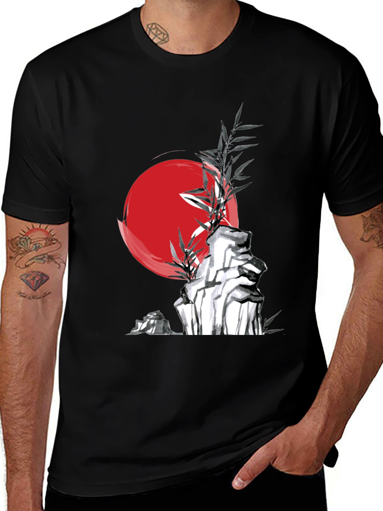 Zen Style Rock and Bamboo Graphic Tee