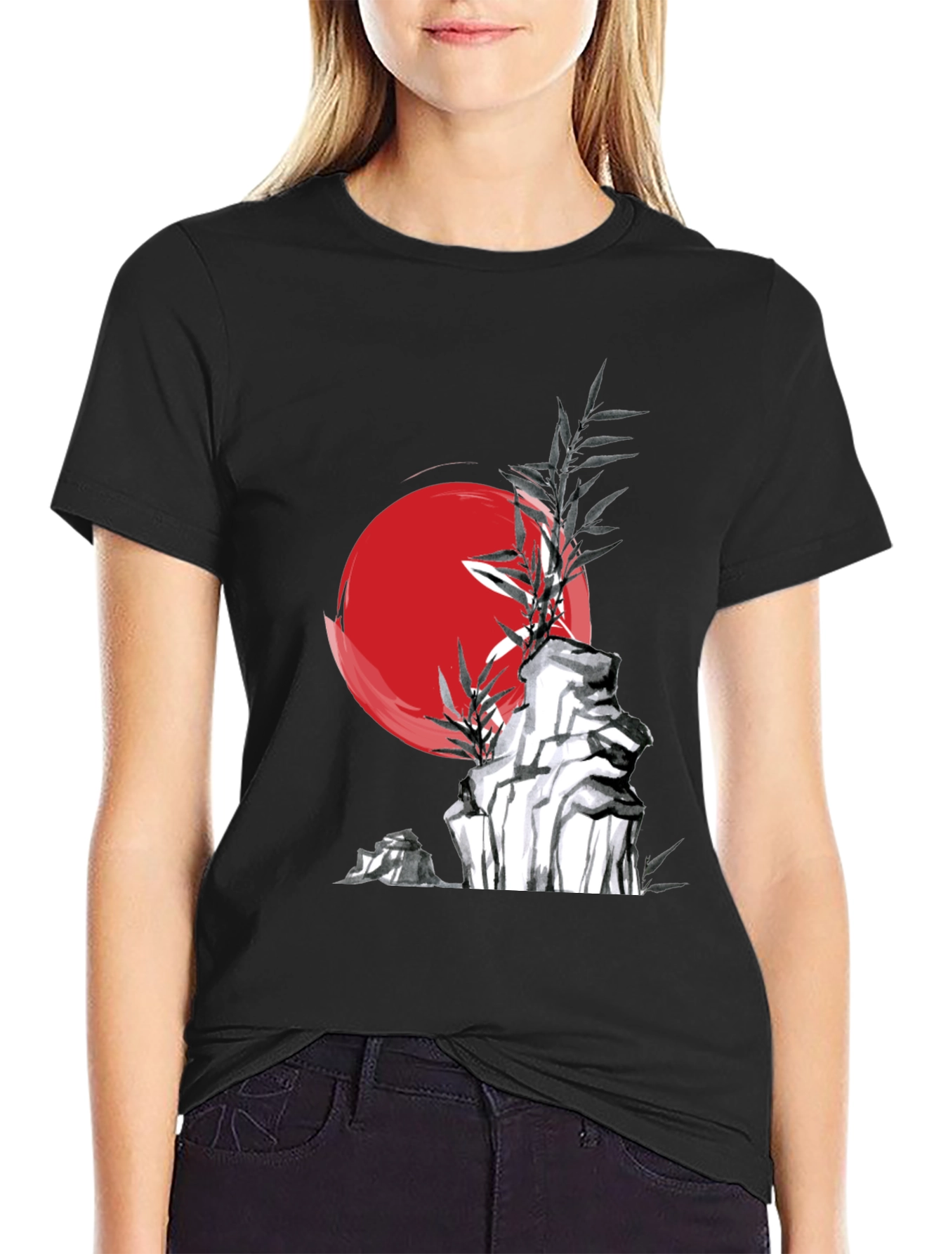 Zen Style Rock and Bamboo Graphic Tee