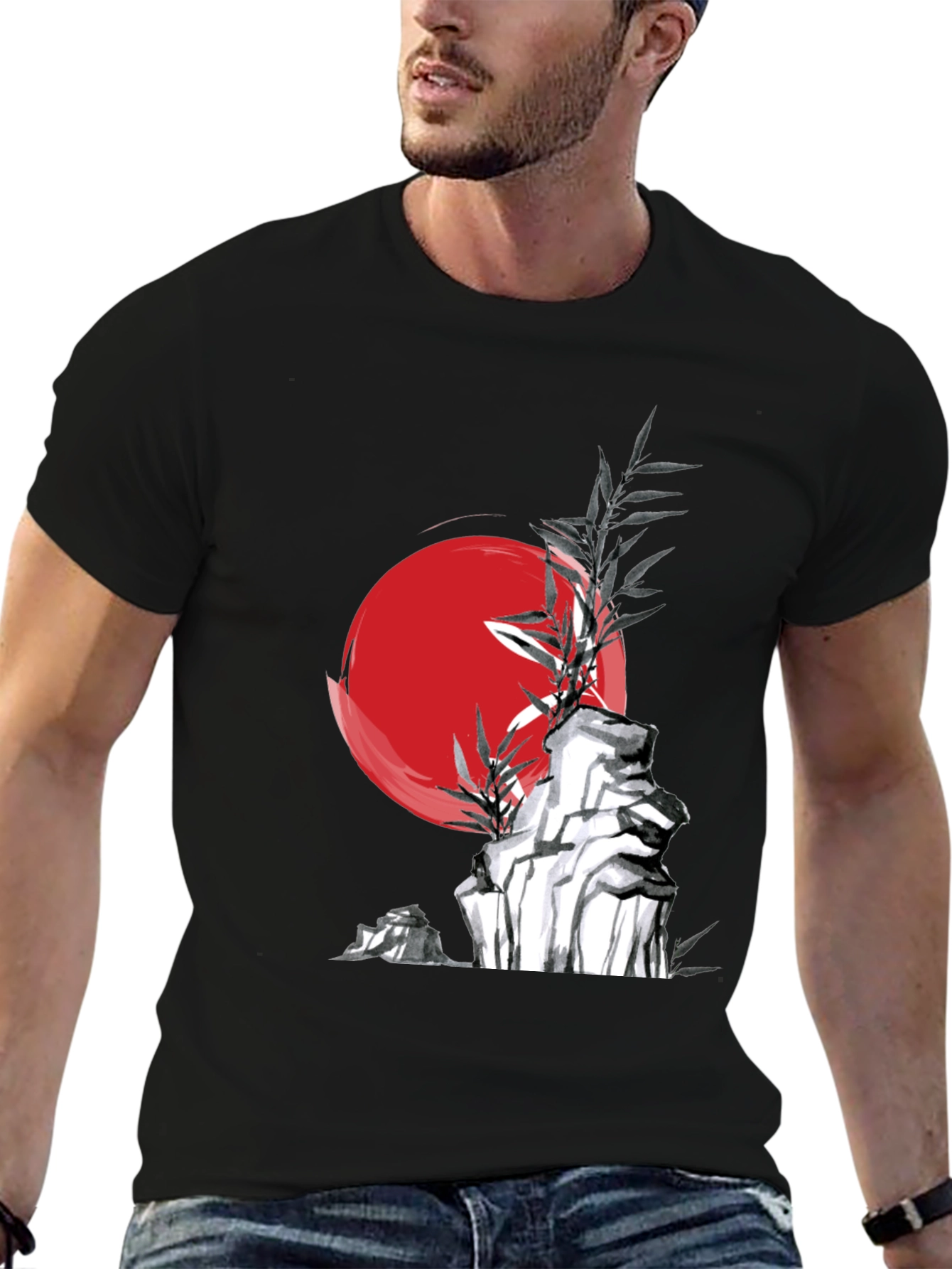 Zen Style Rock and Bamboo Graphic Tee