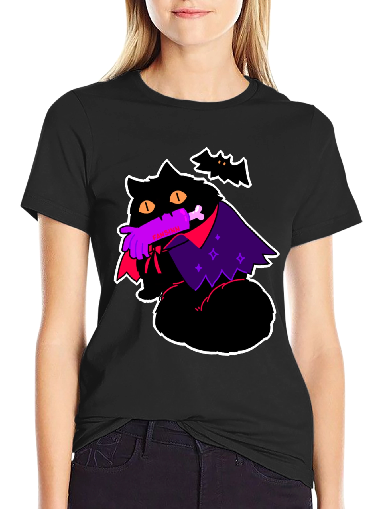 Halloween Vampire Cat Graphic Tee