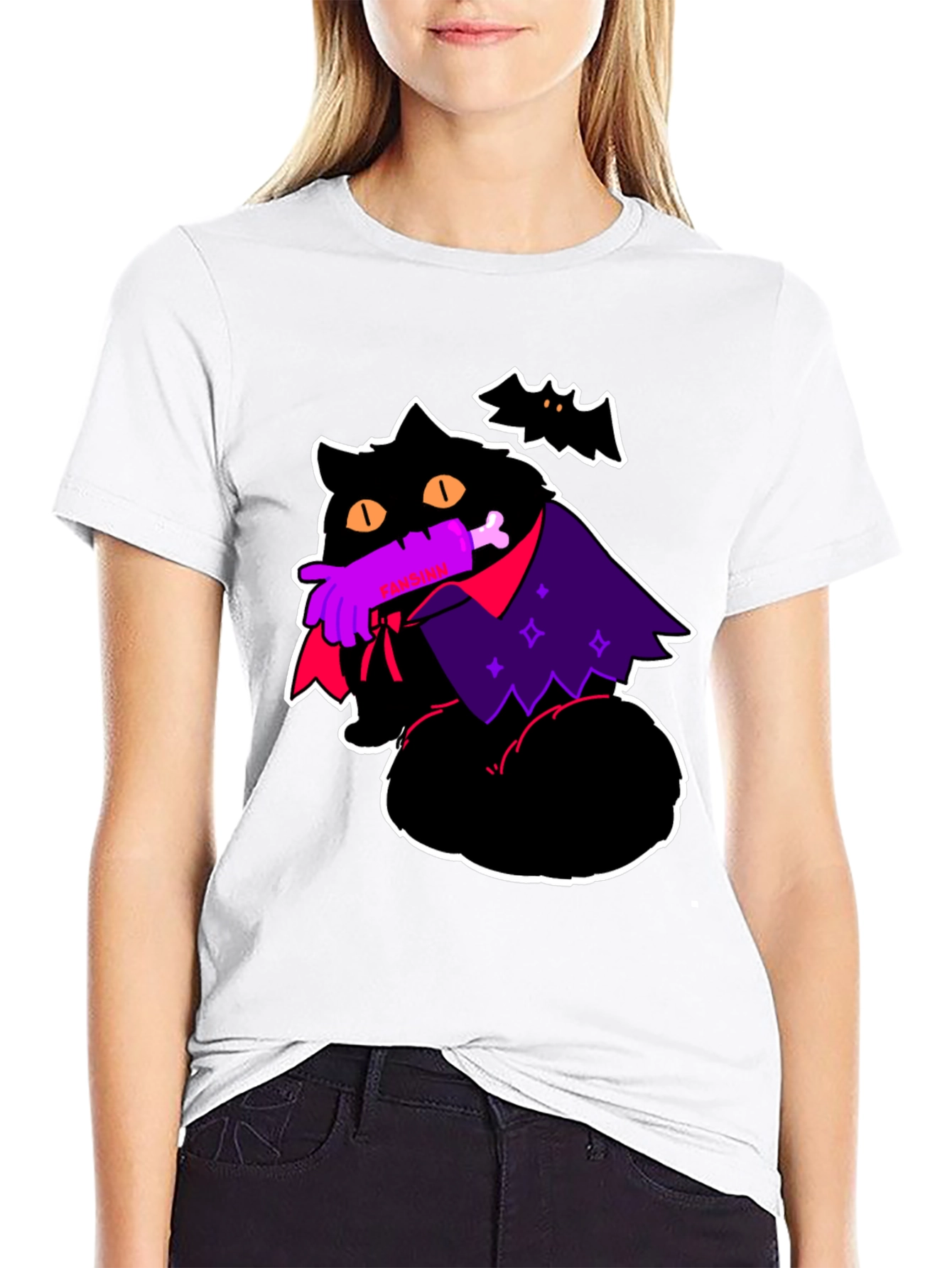 Halloween Vampire Cat Graphic Tee