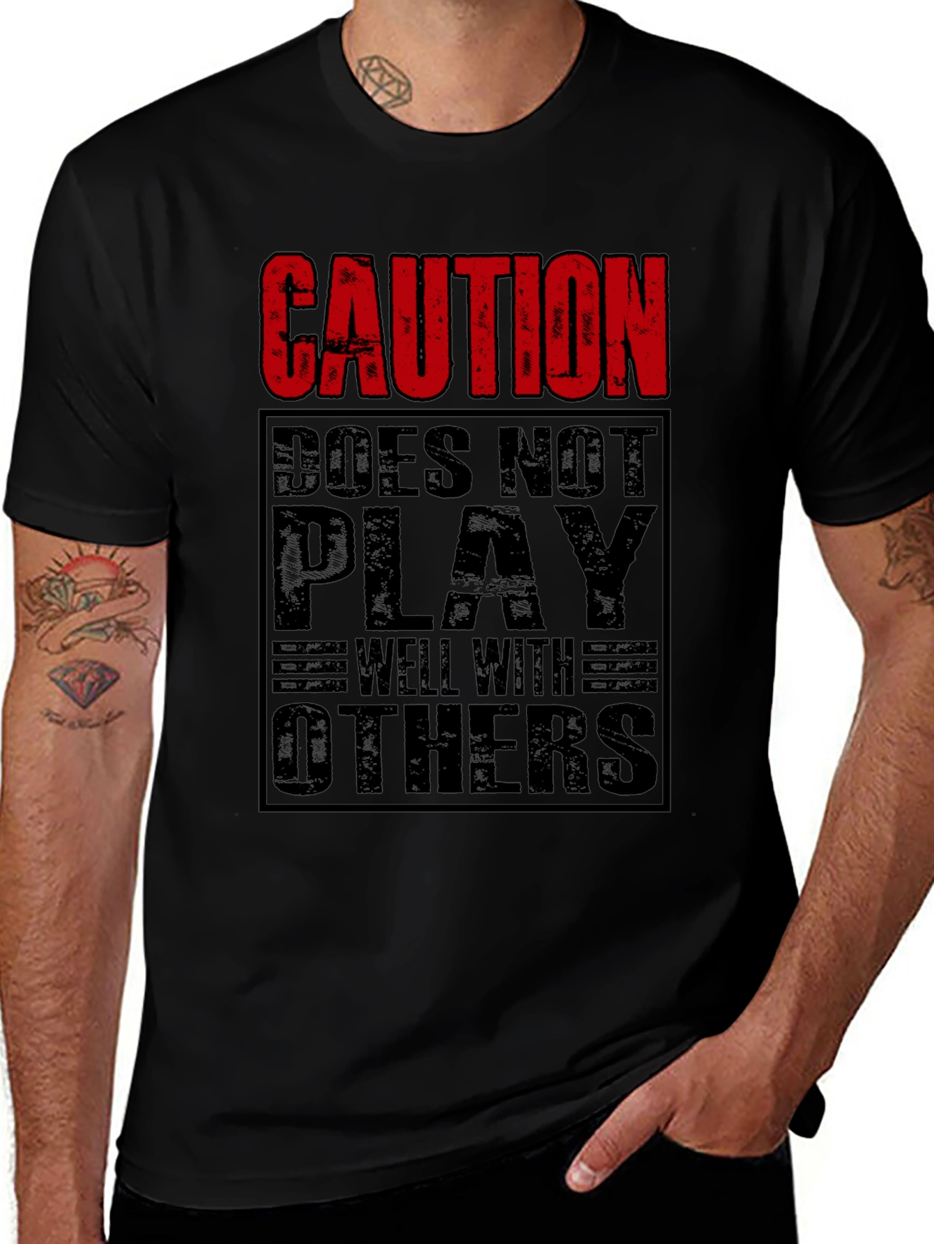 Caution Doesnt Play Well With Others Black T-Shirt