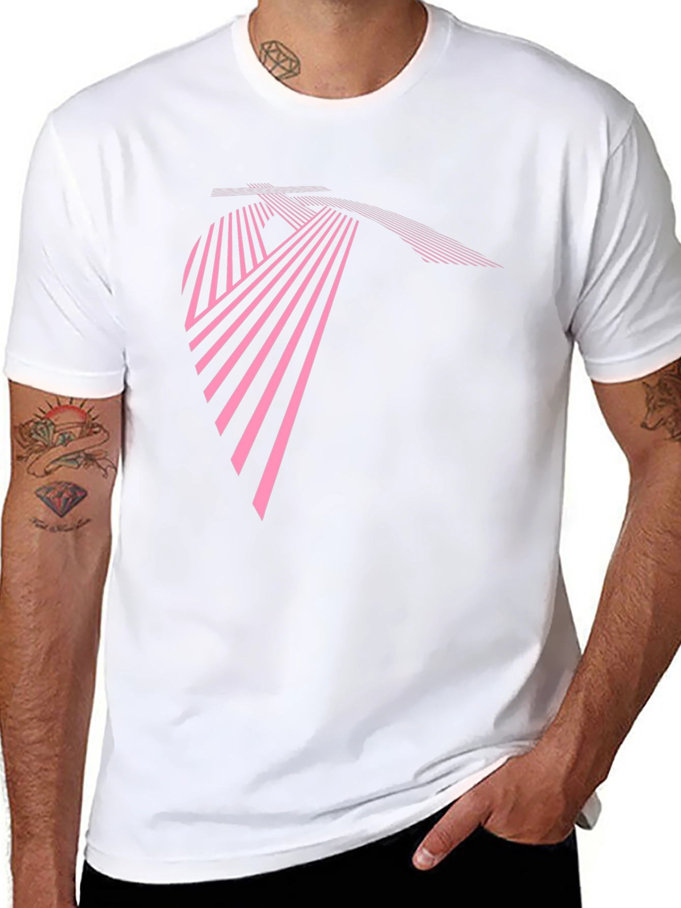 Modern Geometric Pink Line Art Black T-Shirt