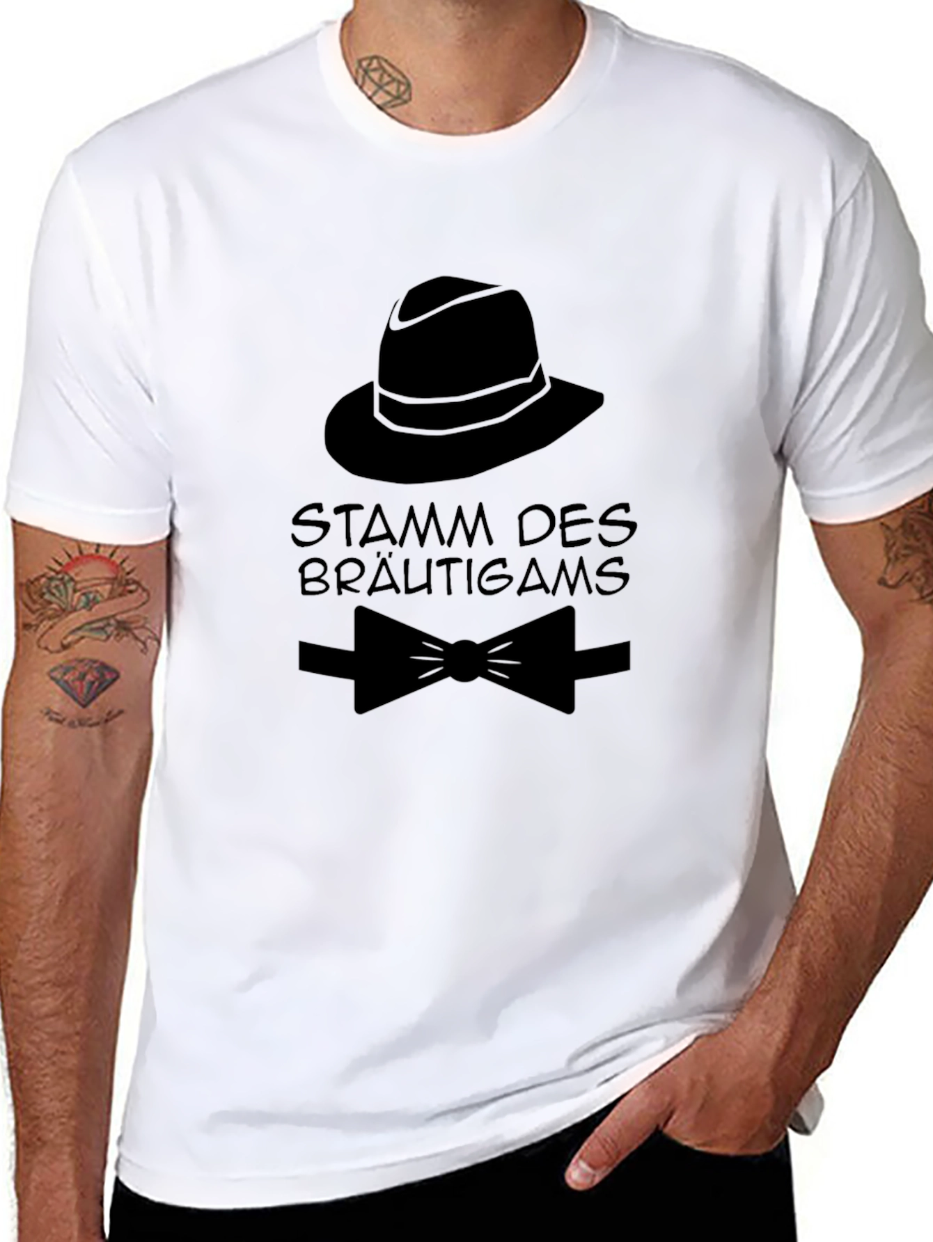 Grooms Crew T-Shirt - Hat and Bowtie Design