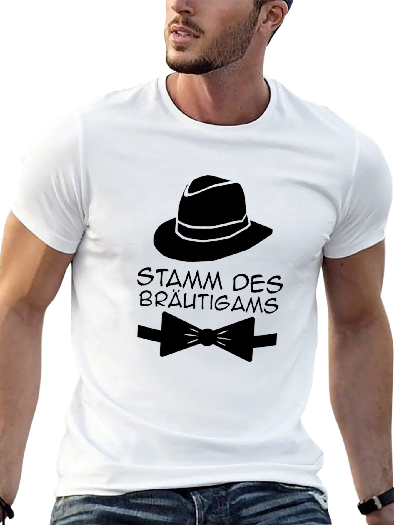 Grooms Crew T-Shirt - Hat and Bowtie Design