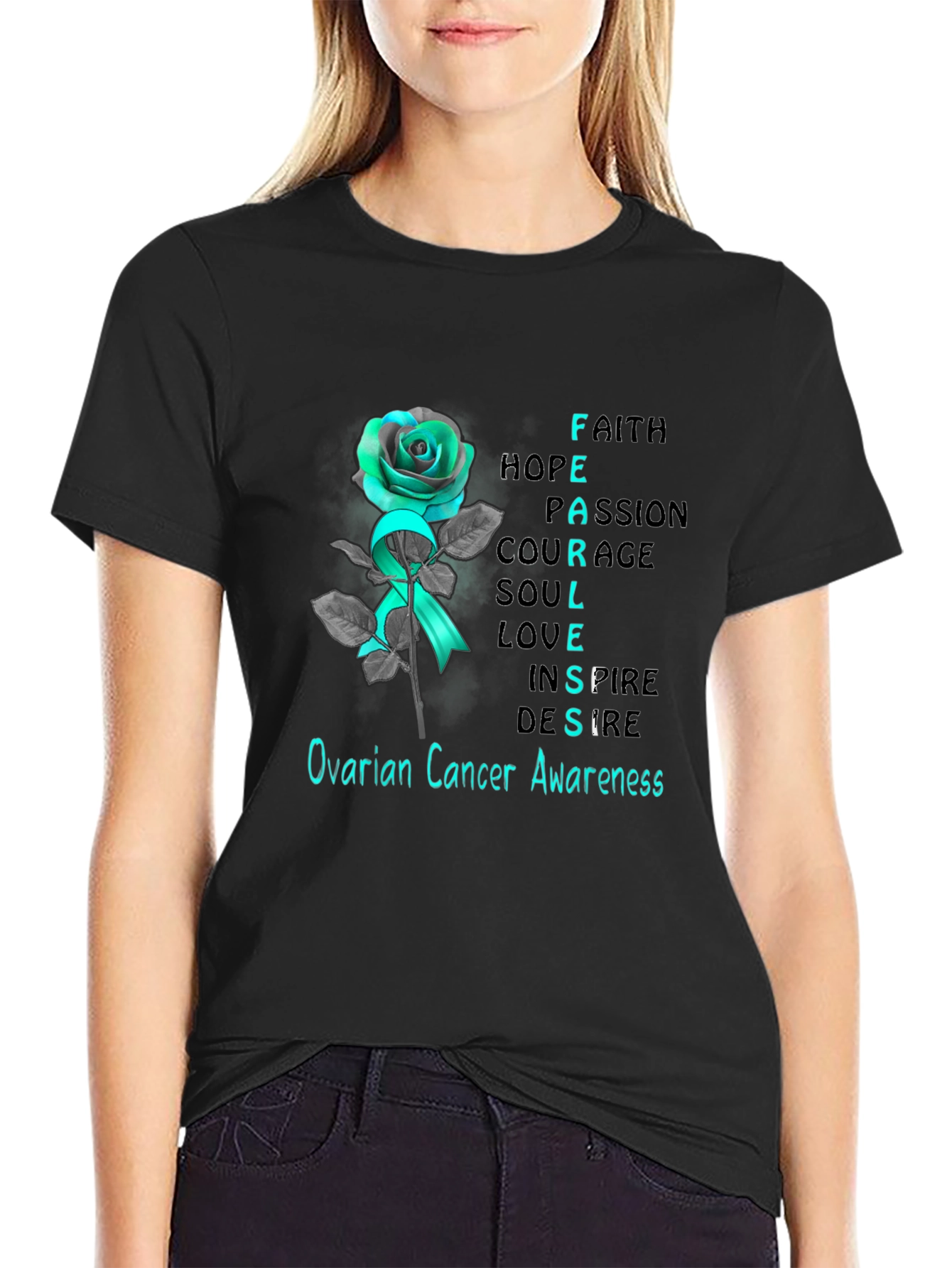 Ovarian Cancer Awareness Rose T-Shirt