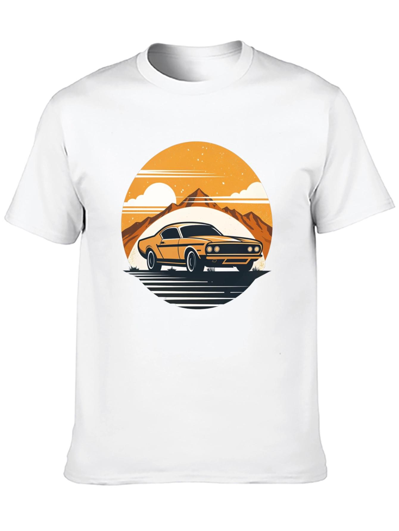 Retro Car Graphic Tee - Mountain Sunset Design