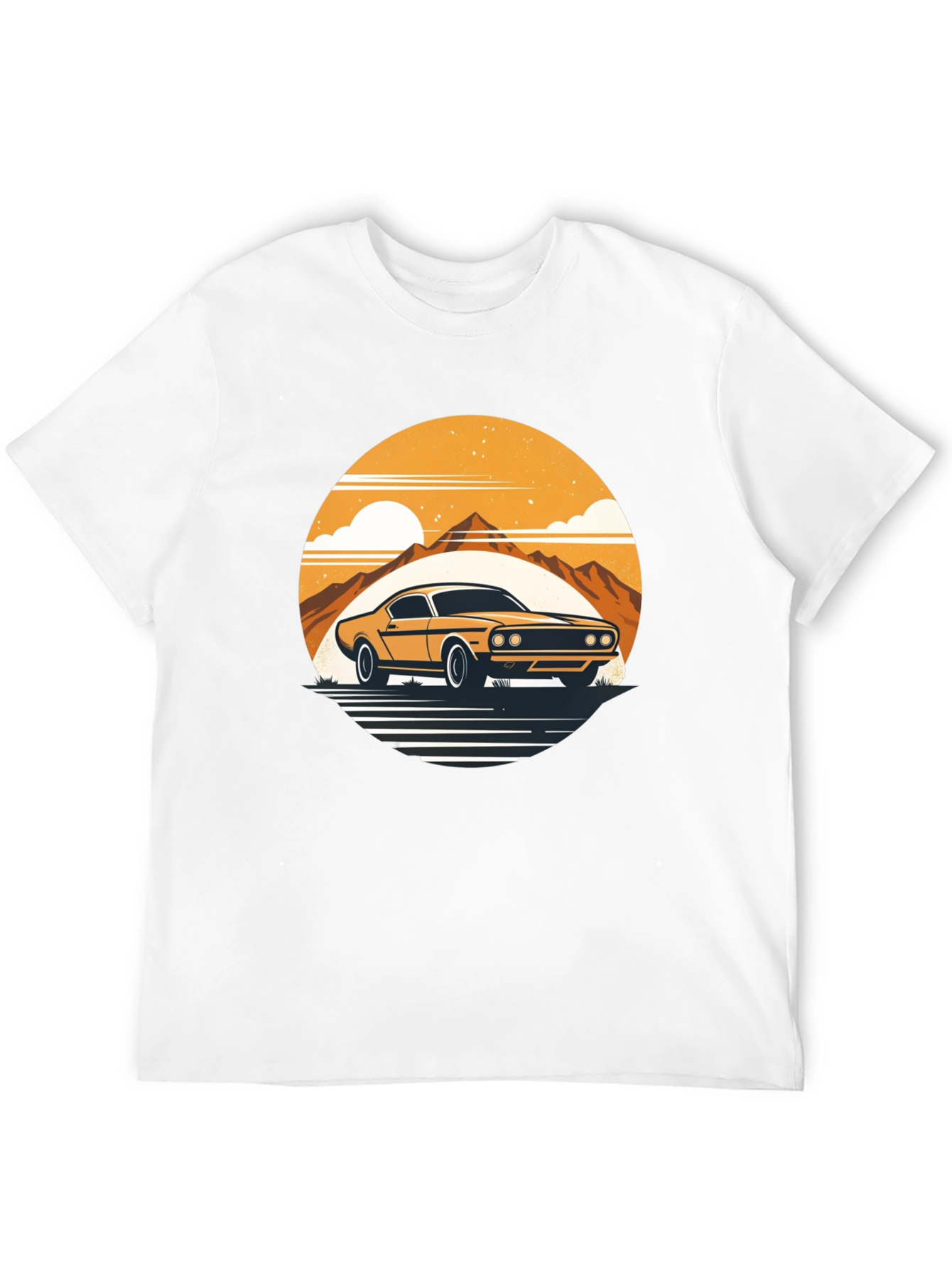 Retro Car Graphic Tee - Mountain Sunset Design