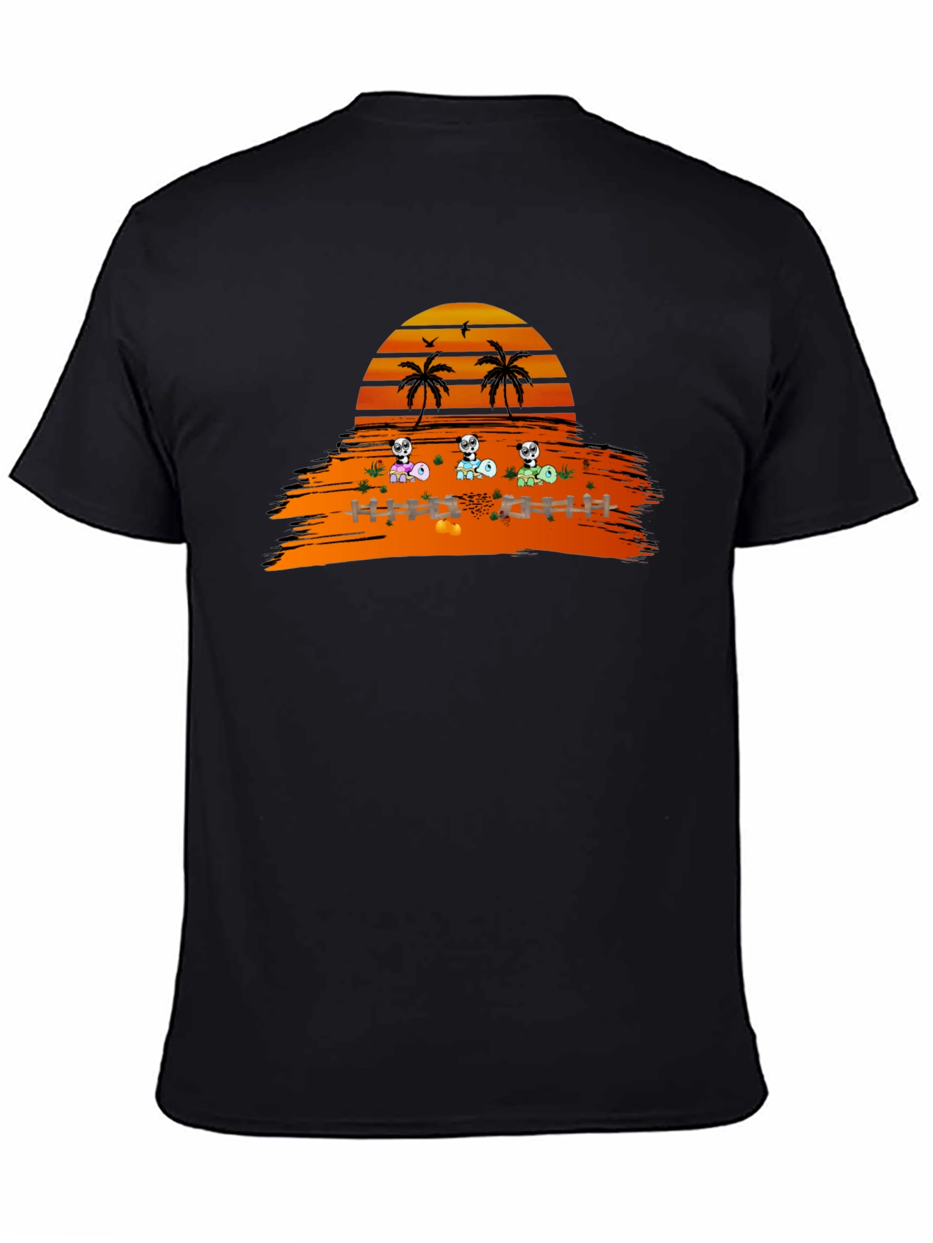 Sunset Panda Crew Black T-Shirt