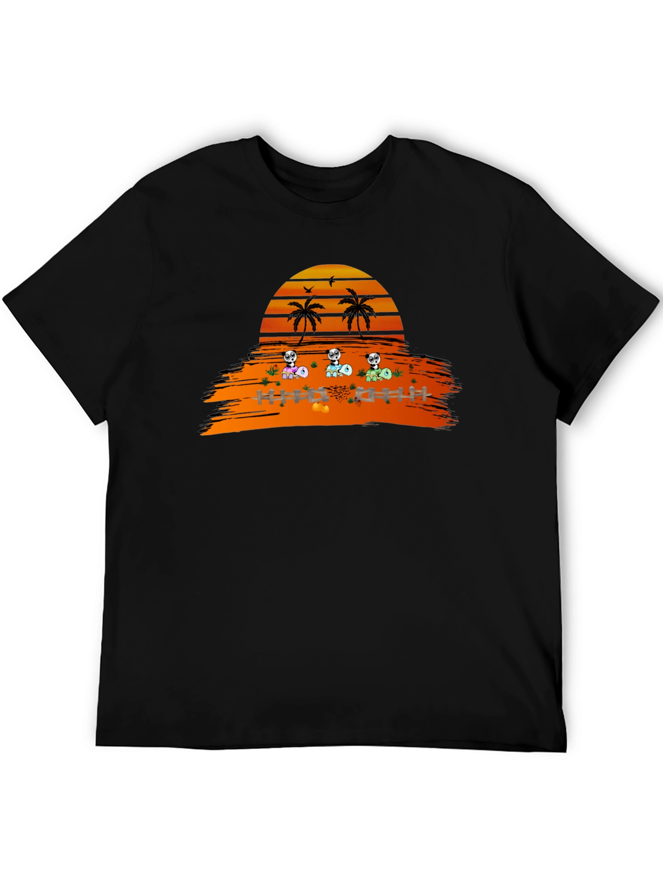 Sunset Panda Crew Black T-Shirt