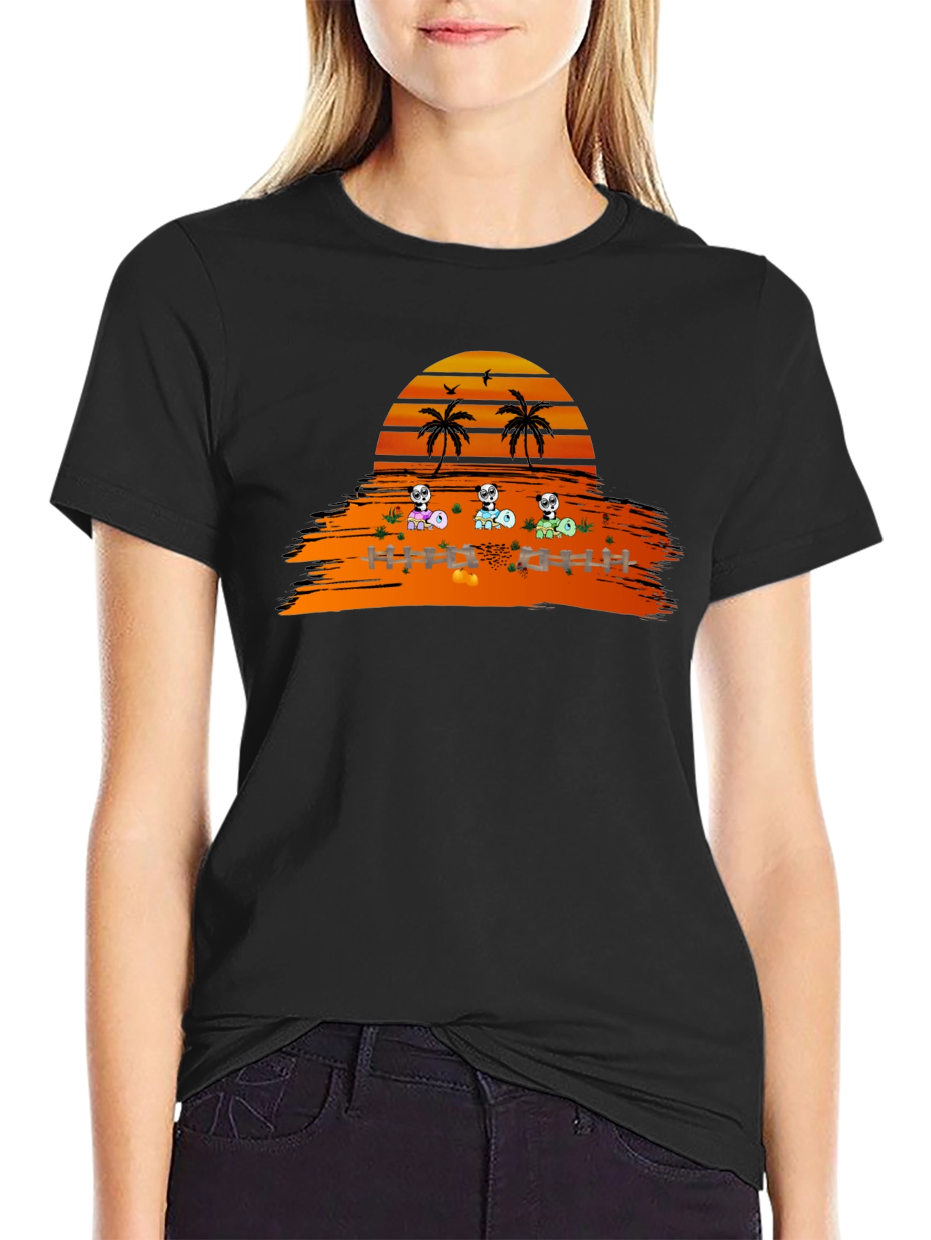 Sunset Panda Crew Black T-Shirt