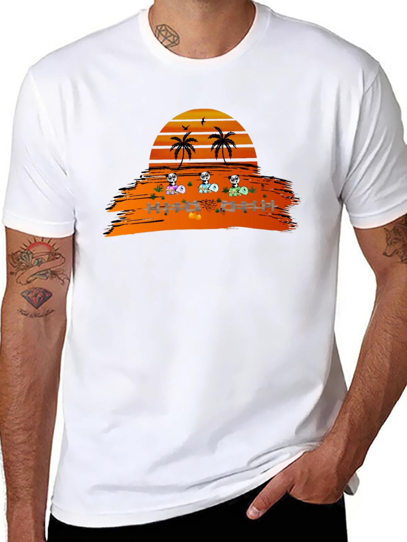Sunset Panda Crew Black T-Shirt