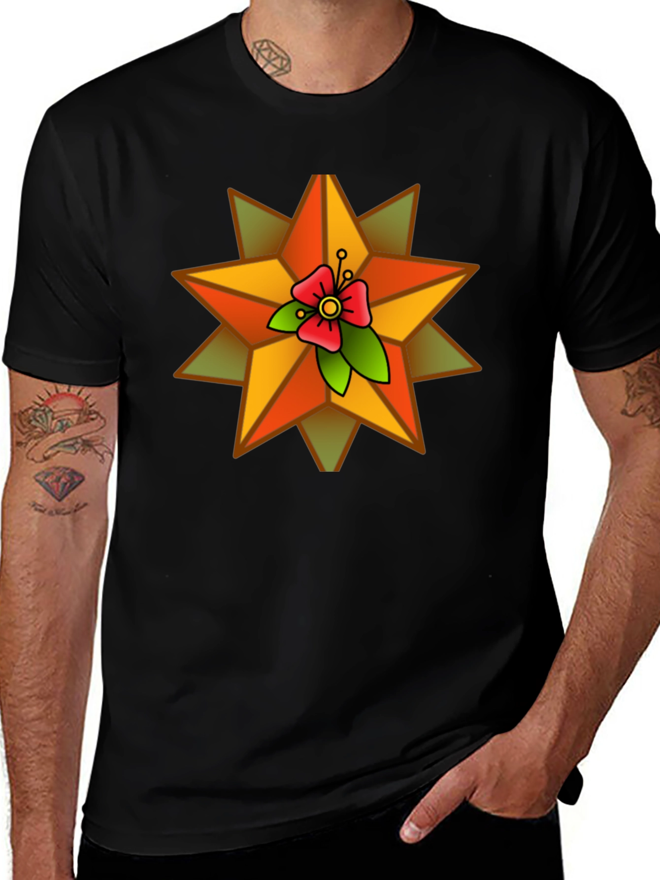 Star Flower Graphic Black T-Shirt