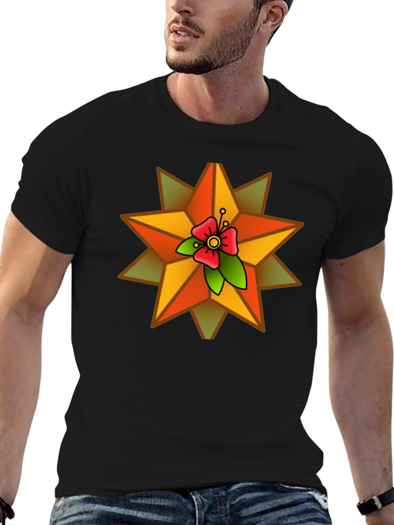 Star Flower Graphic Black T-Shirt