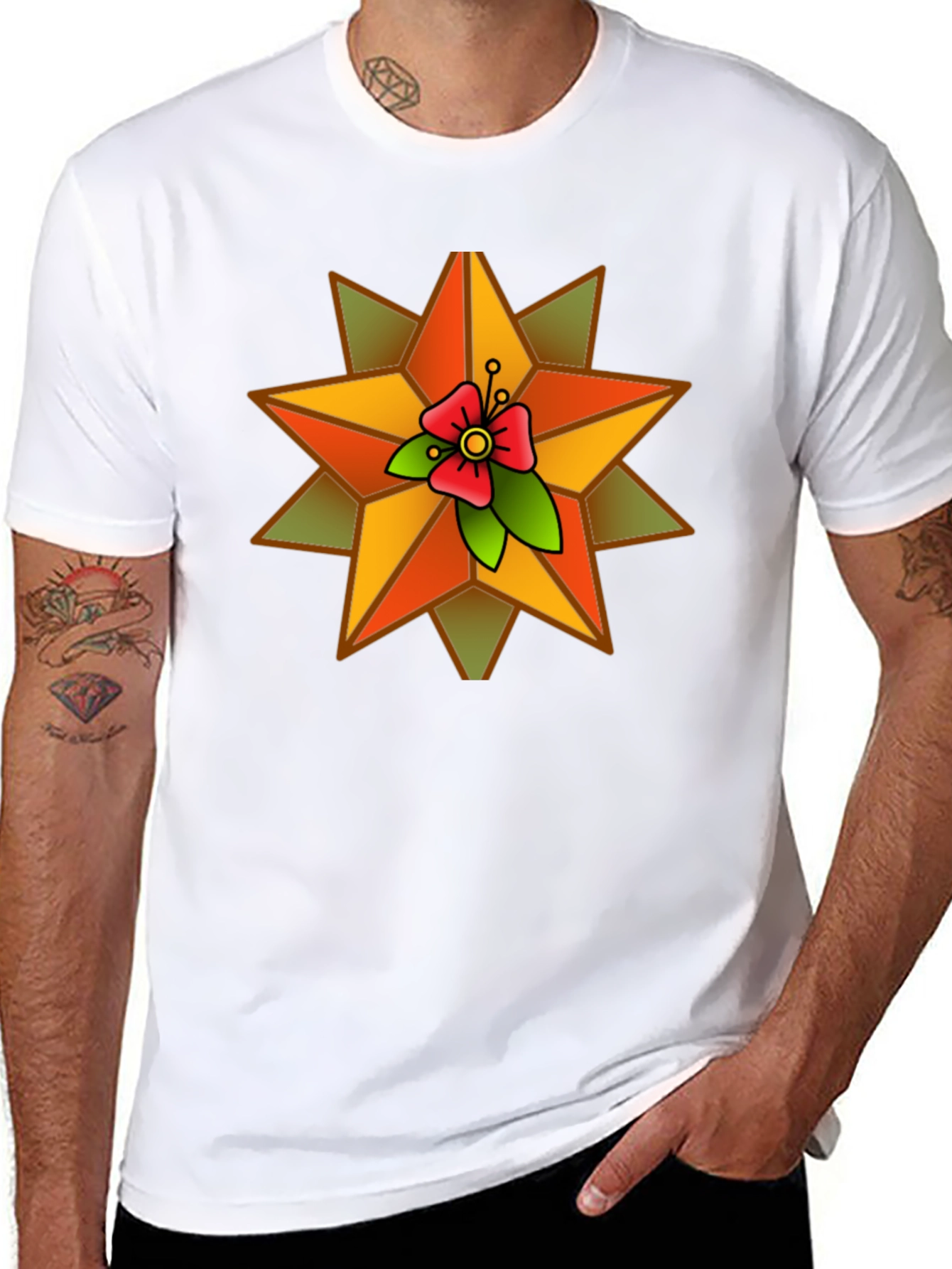 Star Flower Graphic Black T-Shirt