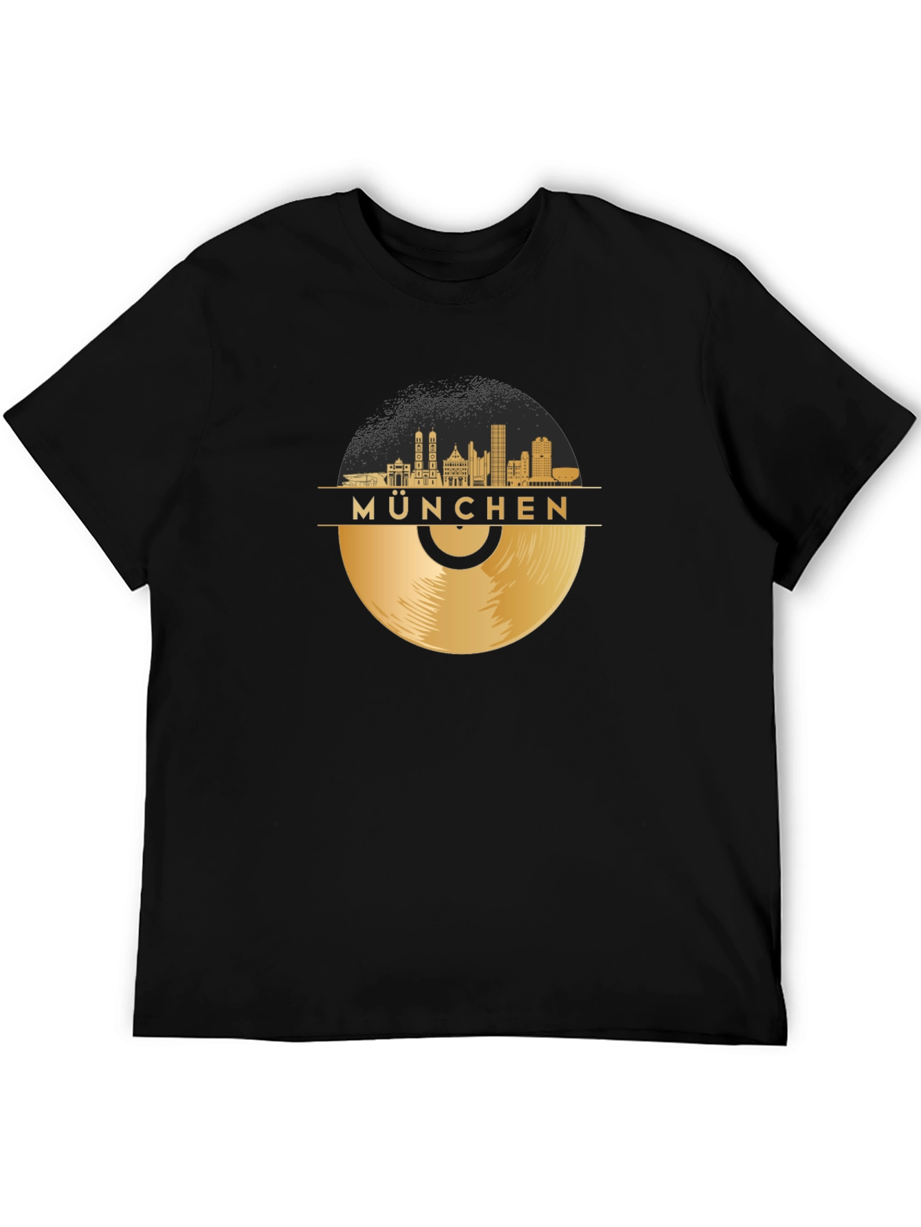 Munchen Skyline Vinyl Record Black T-Shirt