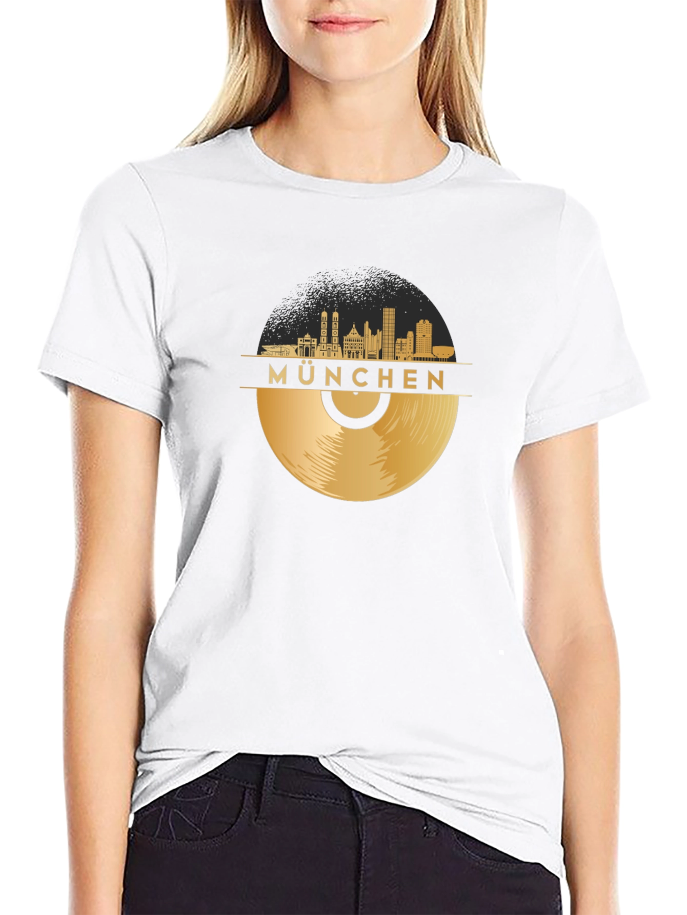 Munchen Skyline Vinyl Record Black T-Shirt