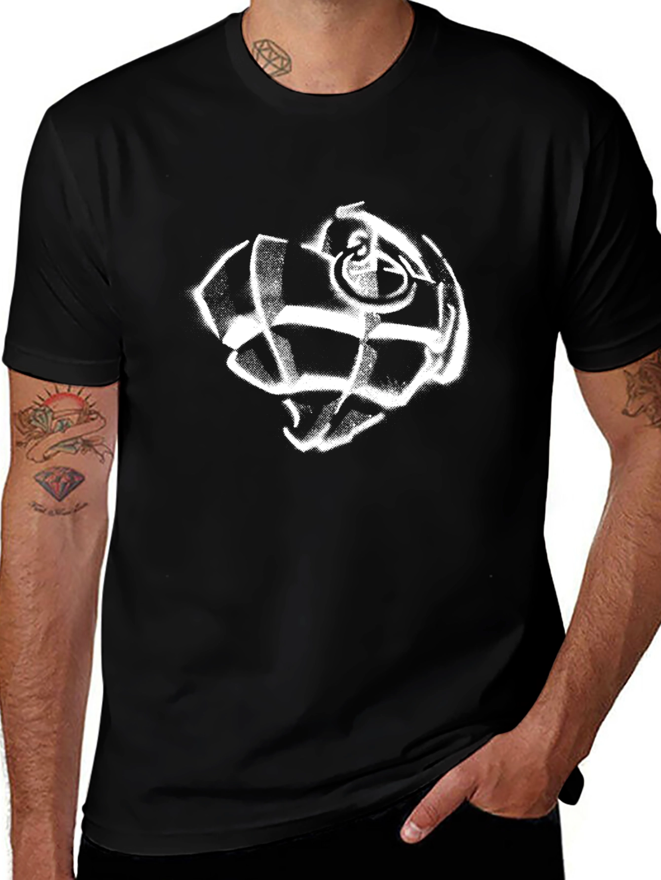 Black T-Shirt with White Grenade Graphic