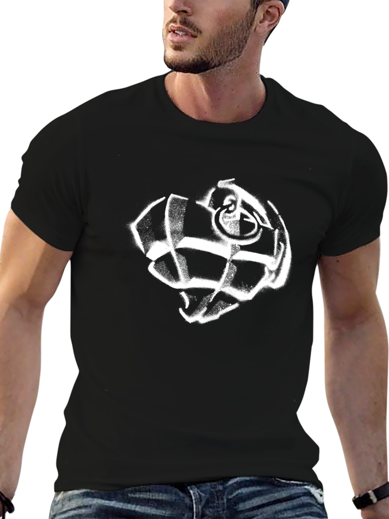 Black T-Shirt with White Grenade Graphic