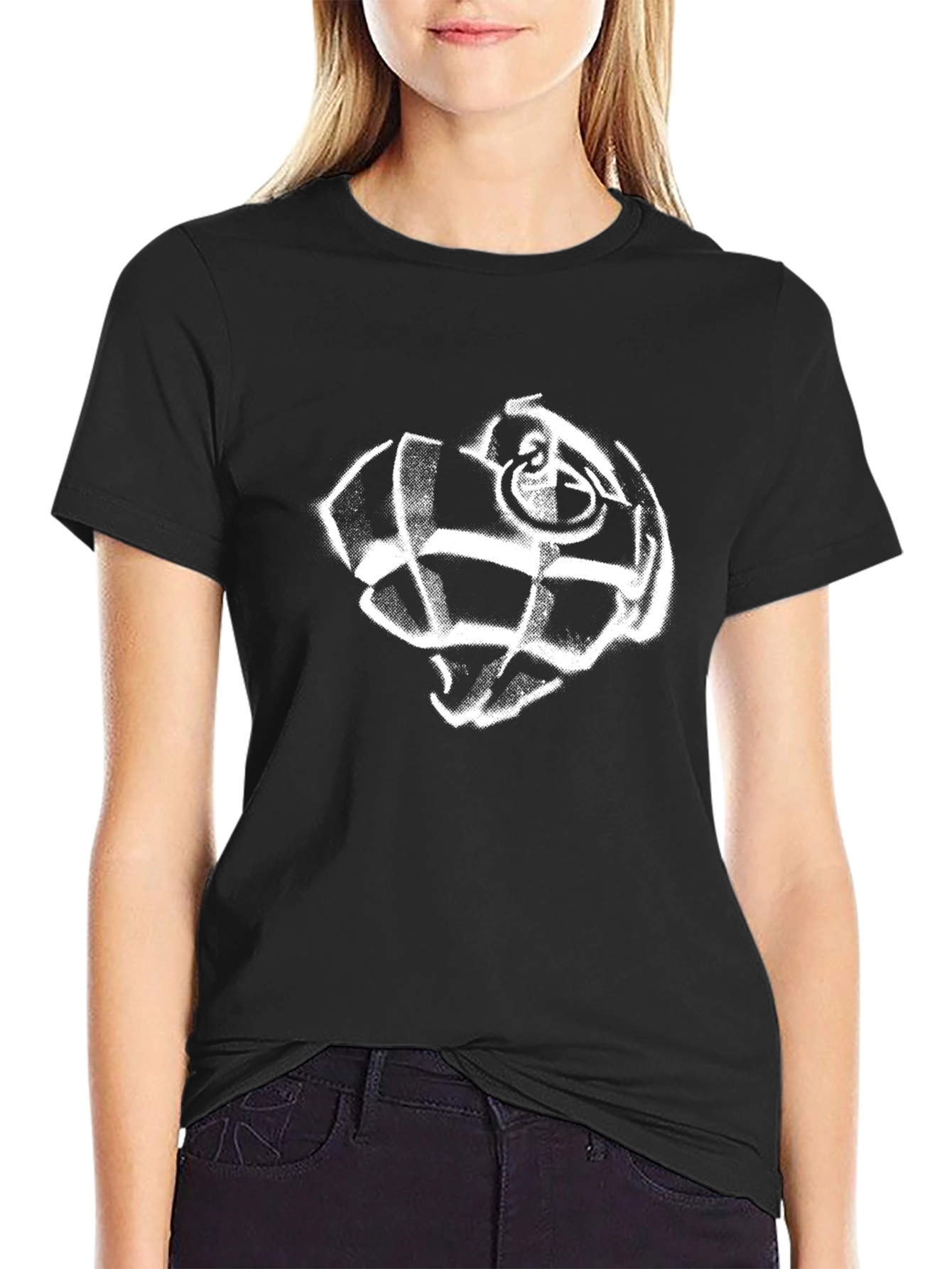 Black T-Shirt with White Grenade Graphic