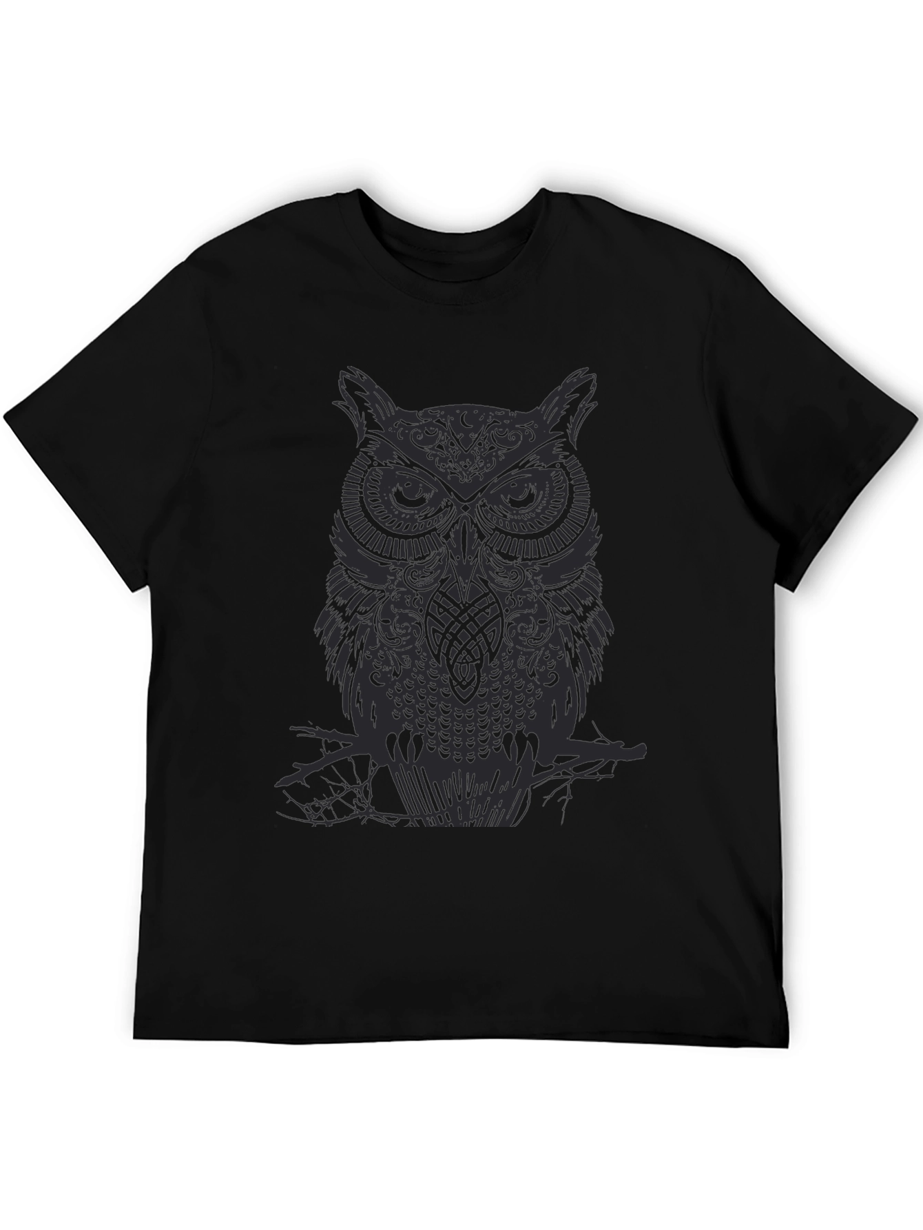 Mens Owl Graphic Print Black Crew Neck T-Shirt