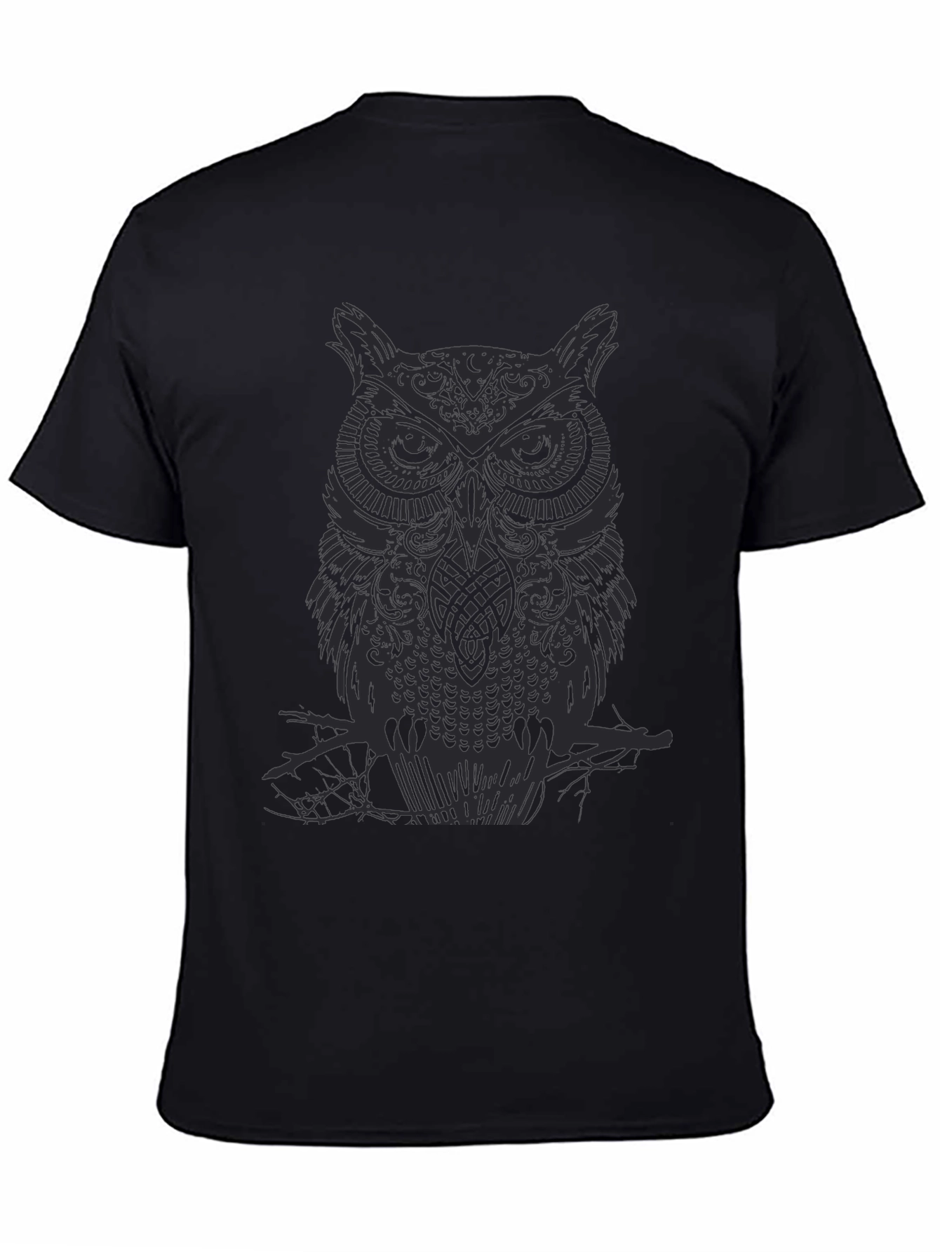 Mens Owl Graphic Print Black Crew Neck T-Shirt