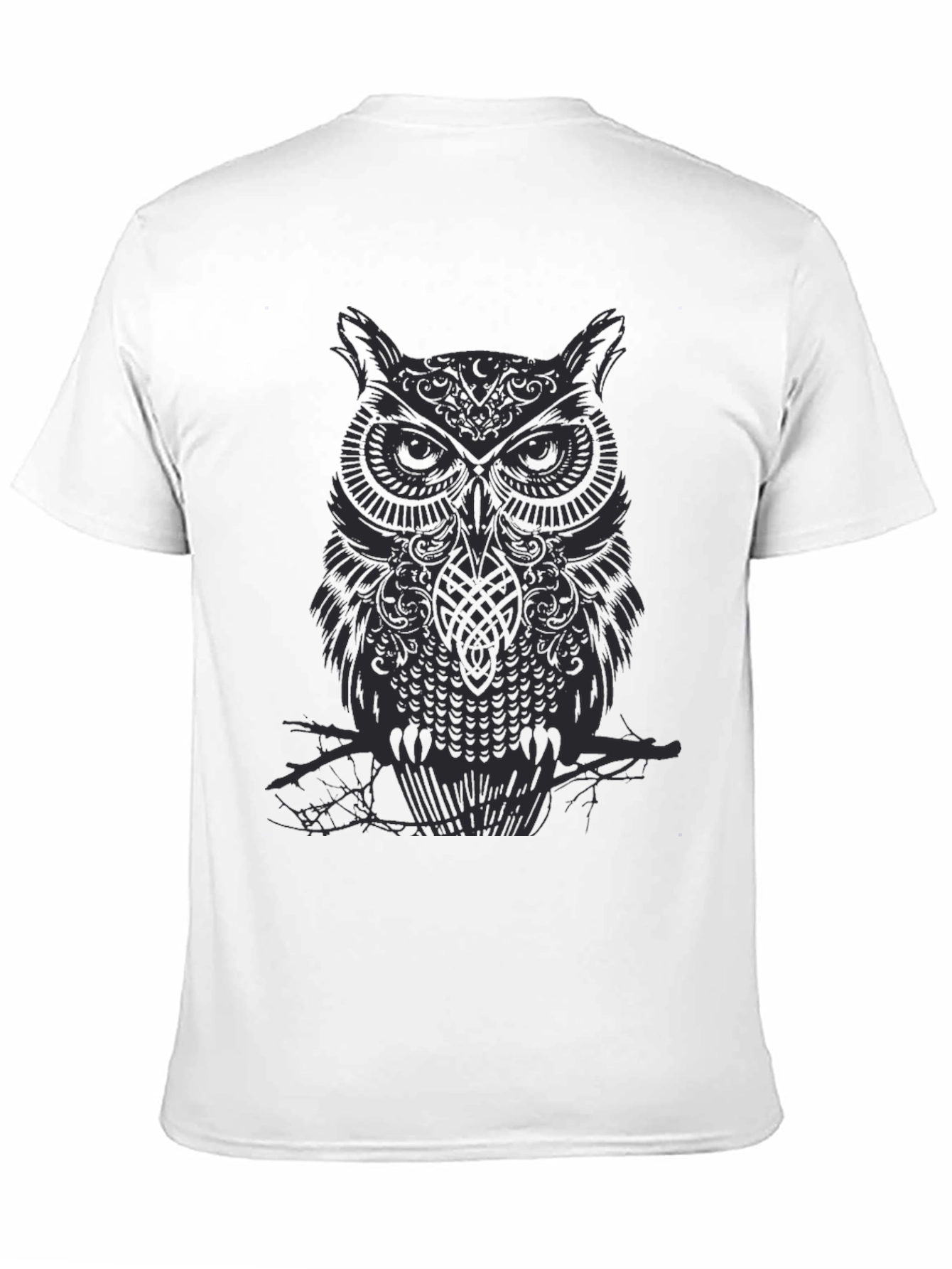 Mens Owl Graphic Print Black Crew Neck T-Shirt