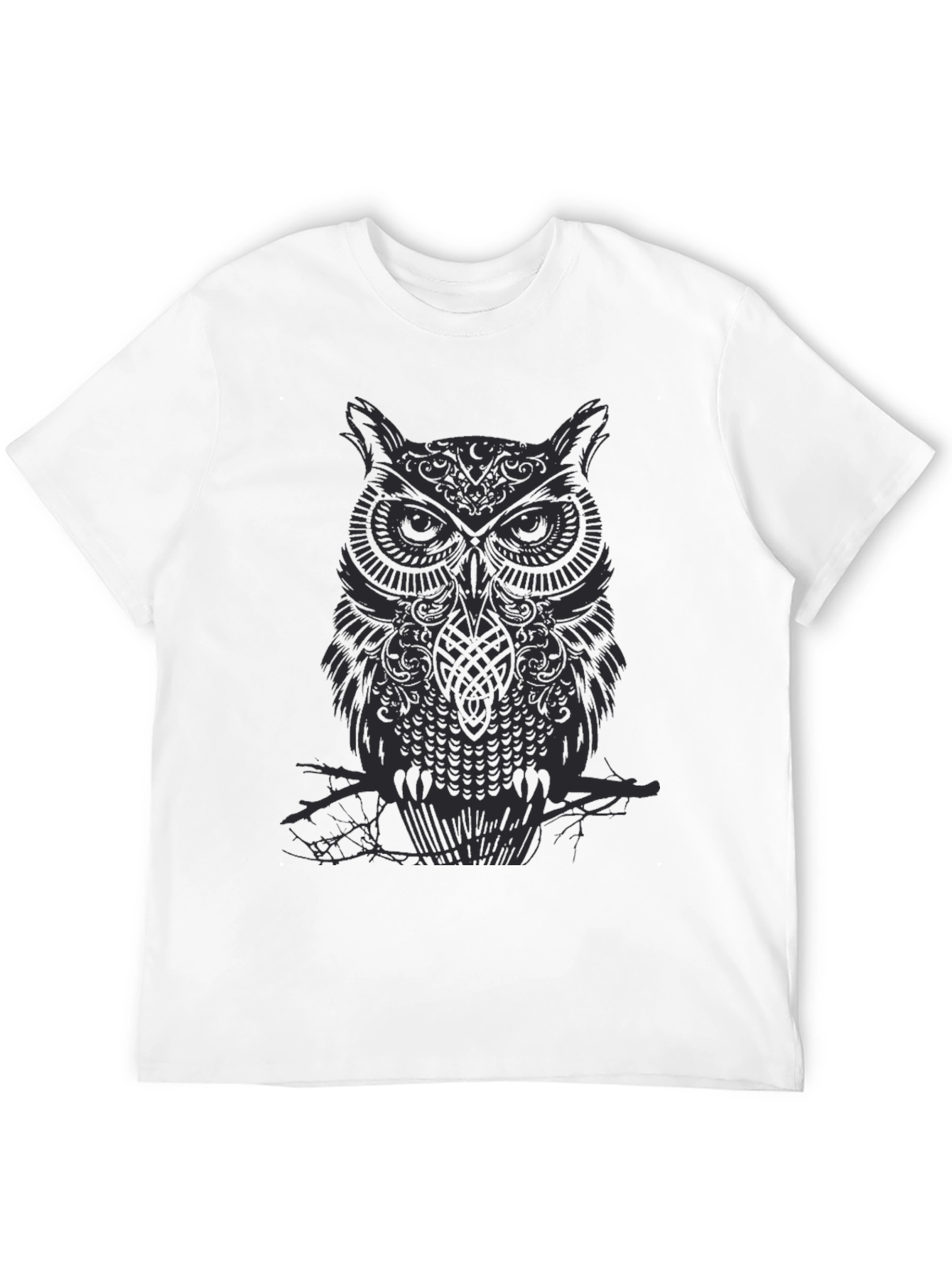 Mens Owl Graphic Print Black Crew Neck T-Shirt