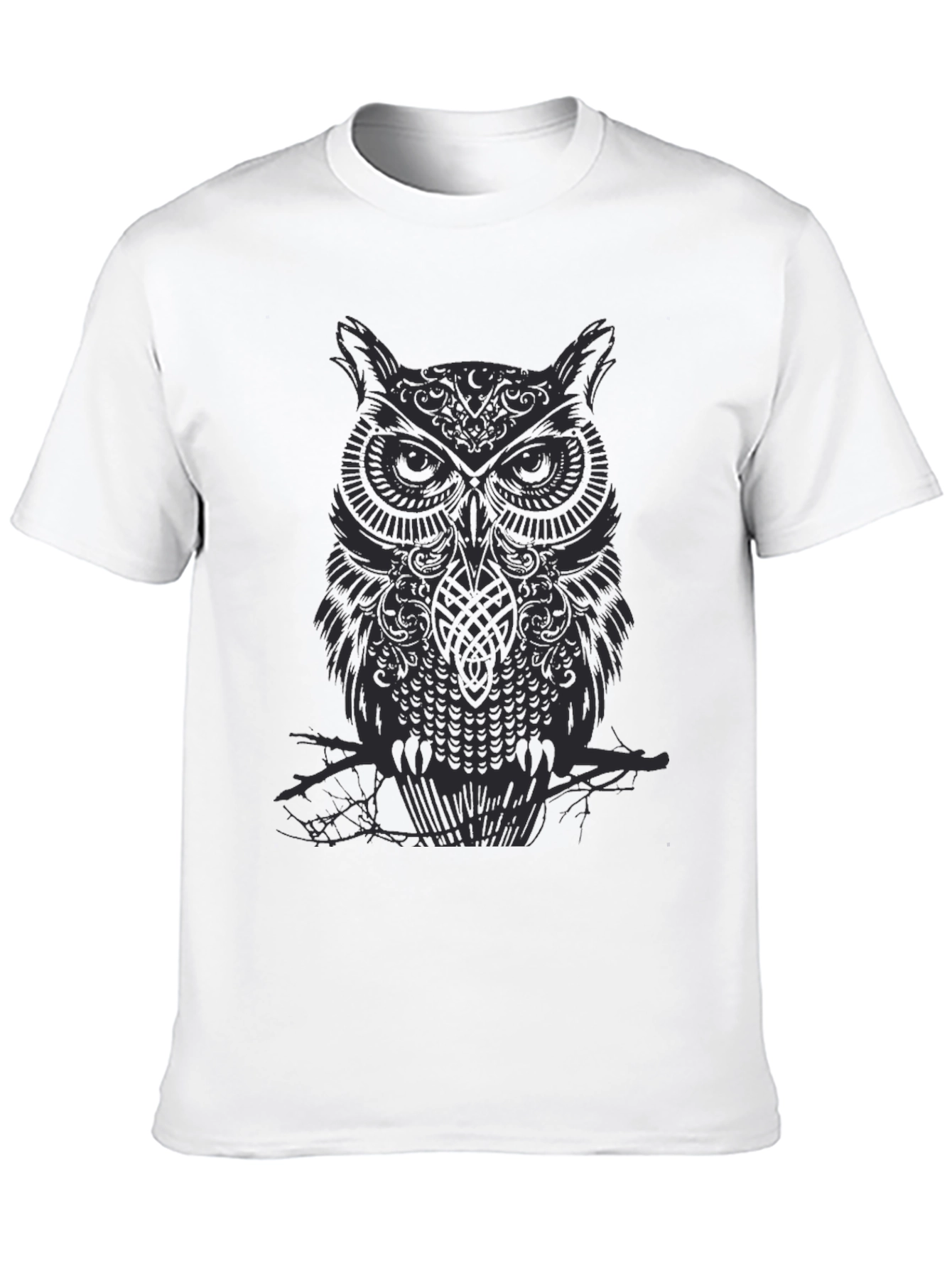 Mens Owl Graphic Print Black Crew Neck T-Shirt