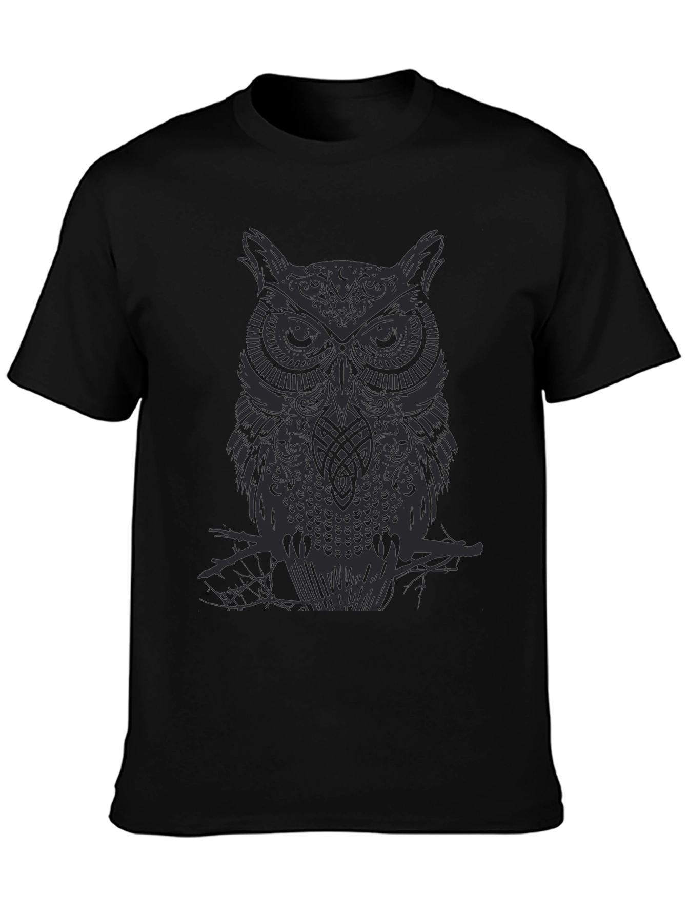 Mens Owl Graphic Print Black Crew Neck T-Shirt