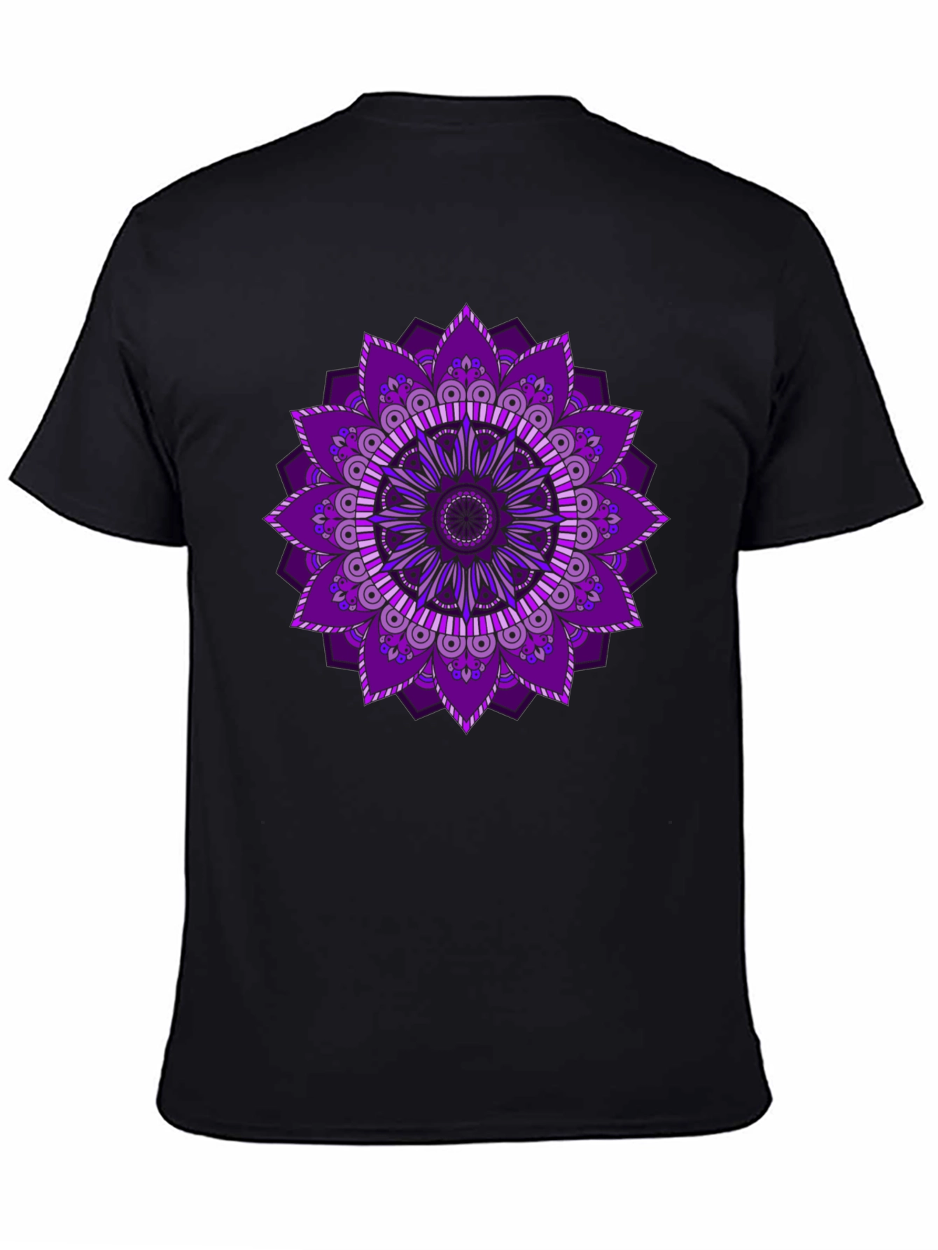 Purple Mandala Print Black T-Shirt