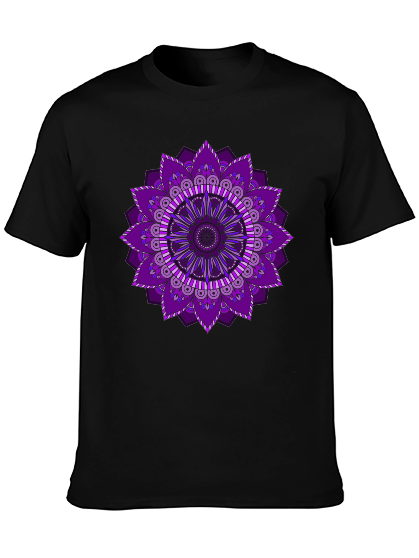 Purple Mandala Print Black T-Shirt