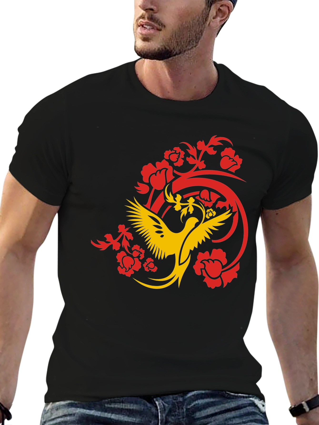 Phoenix Graphic Print Black T-Shirt