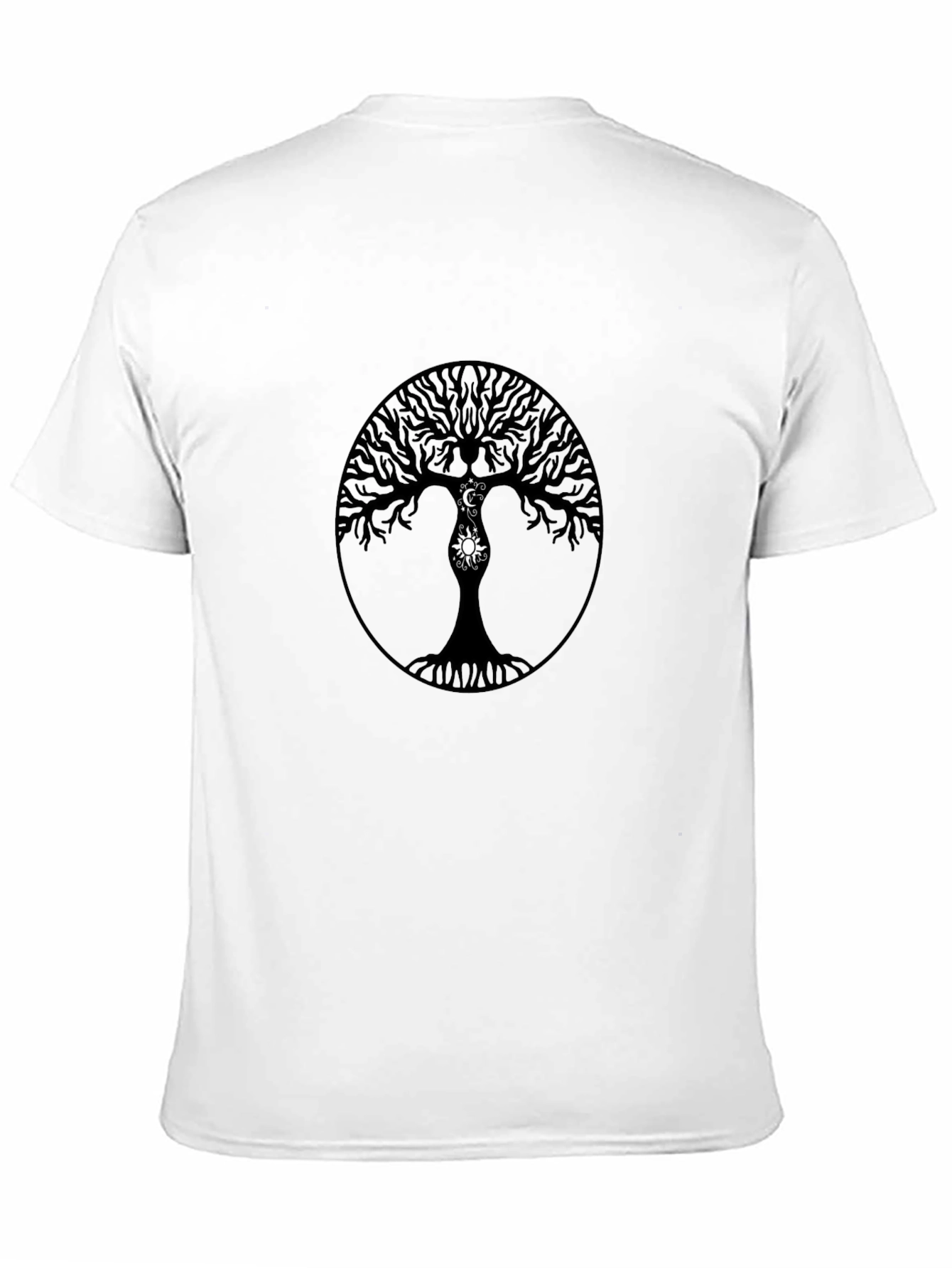 Cosmic Tree Black T-Shirt - Moon and Sun Design