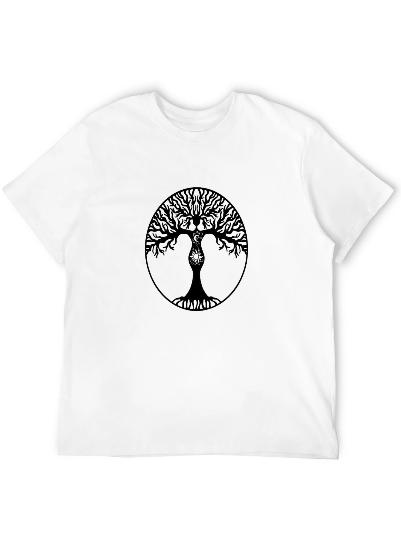 Cosmic Tree Black T-Shirt - Moon and Sun Design