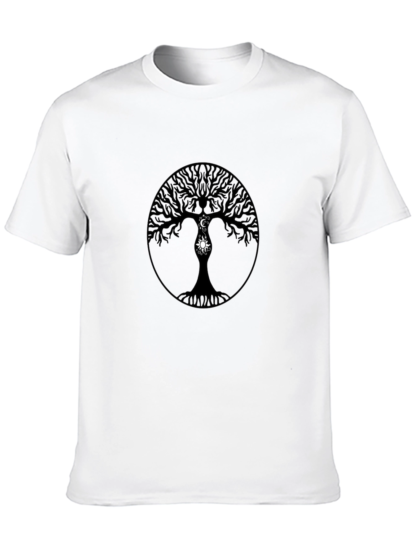 Cosmic Tree Black T-Shirt - Moon and Sun Design