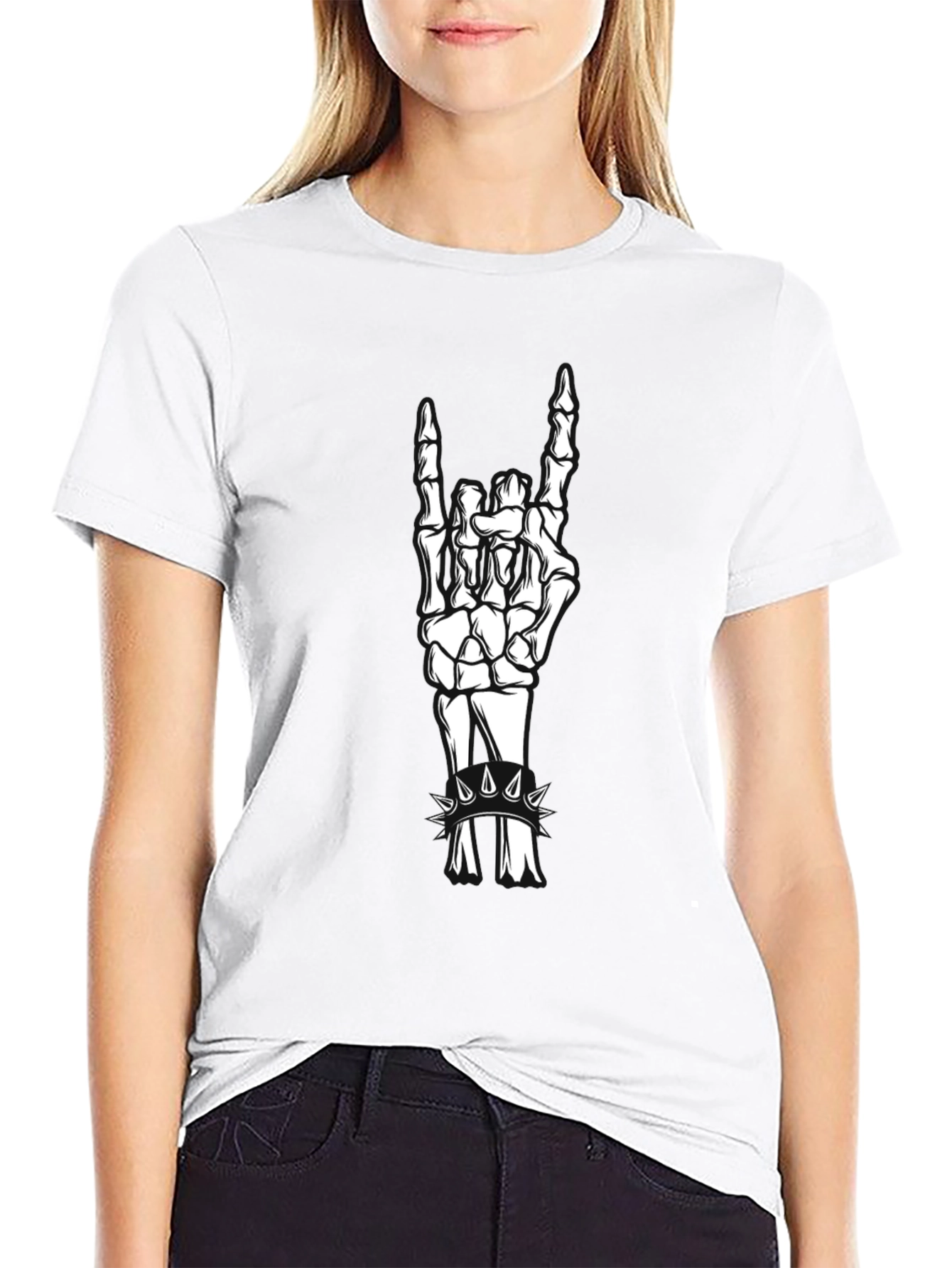 Skeleton Hand Rock On Black T-Shirt