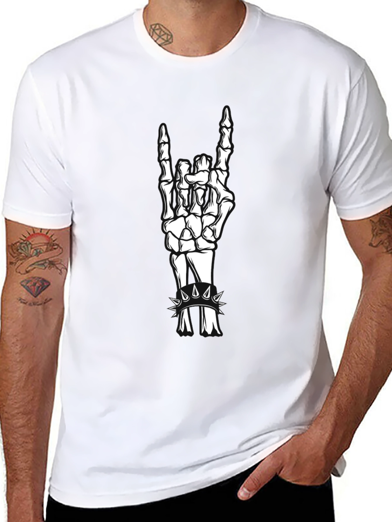 Skeleton Hand Rock On Black T-Shirt