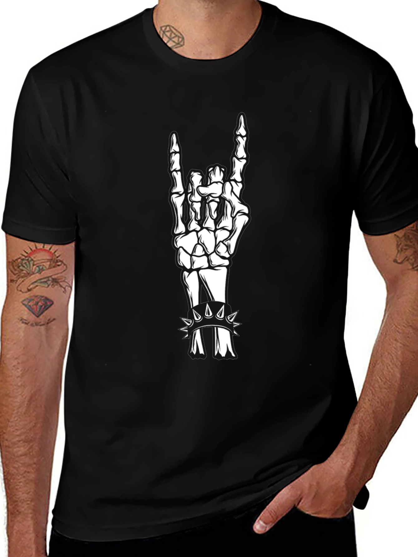 Skeleton Hand Rock On Black T-Shirt