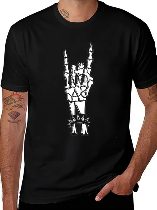 Skeleton Hand Rock On Black T-Shirt