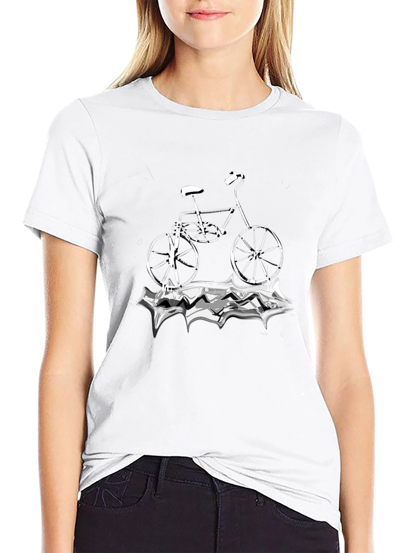 Black T-Shirt with Bicycle Graphic