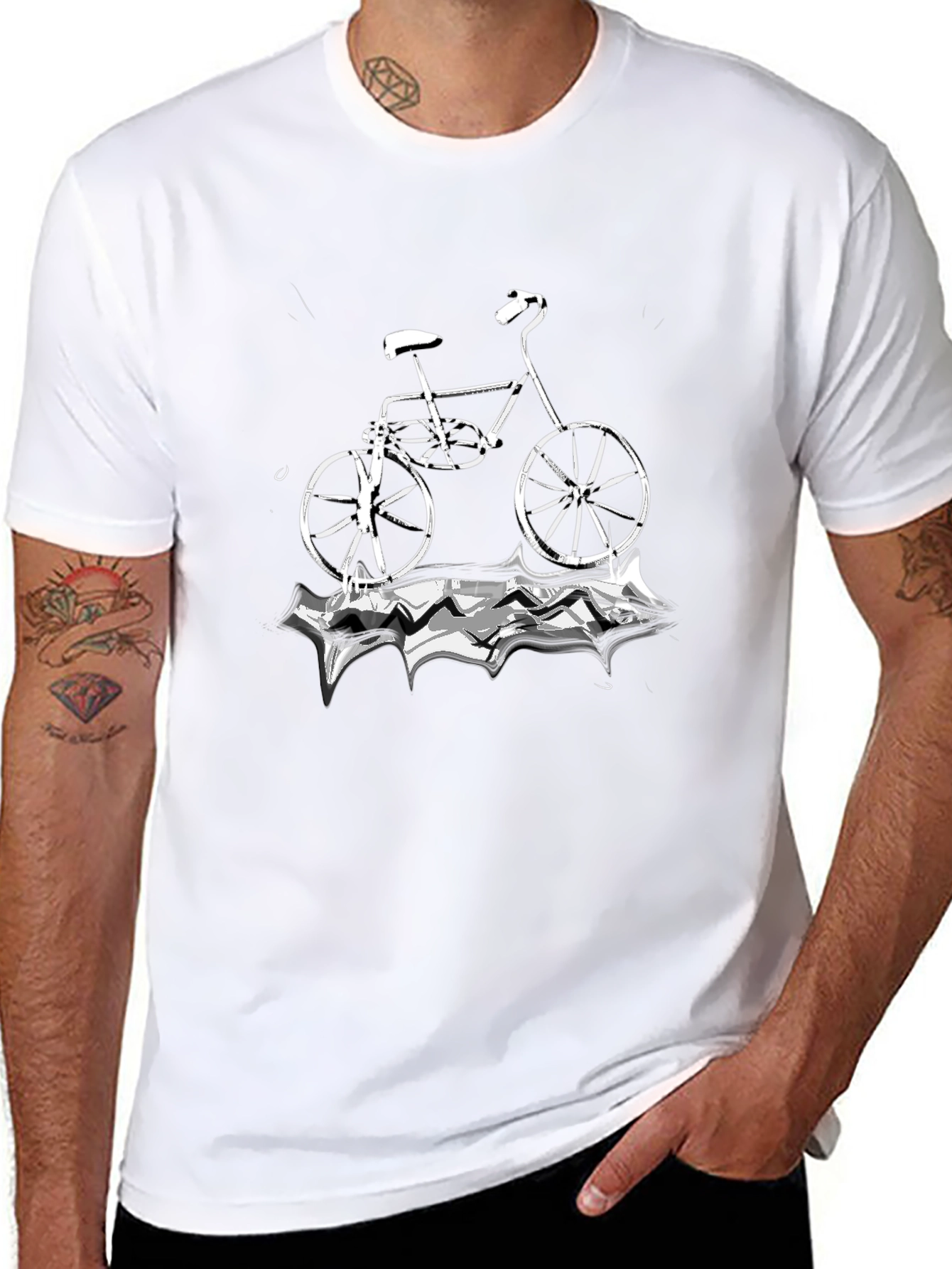 Black T-Shirt with Bicycle Graphic
