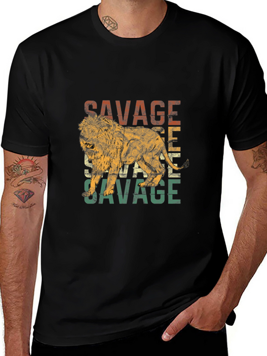 Savage Lion Graphic Print Crew Neck T-Shirt