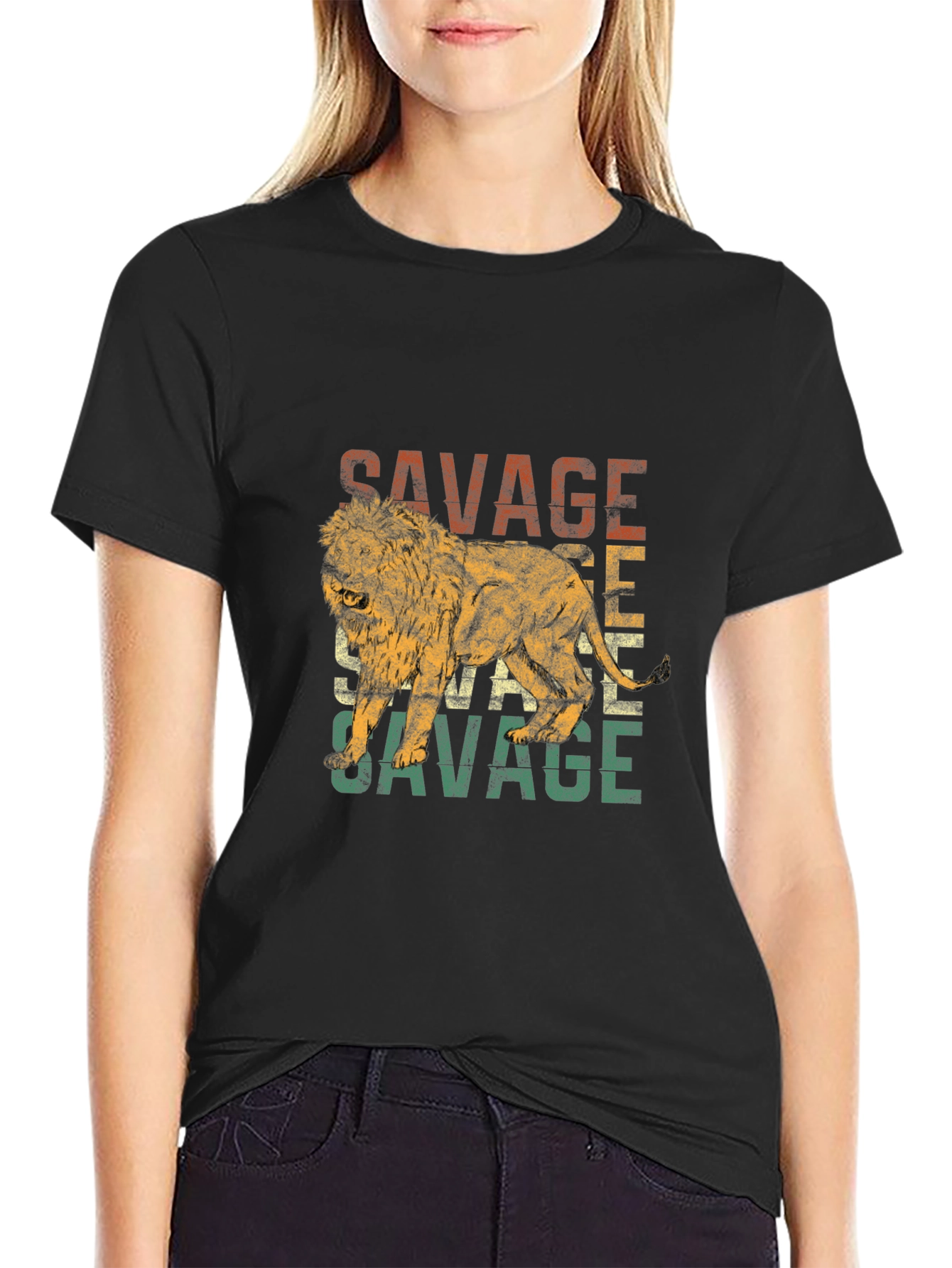 Savage Lion Graphic Print Crew Neck T-Shirt
